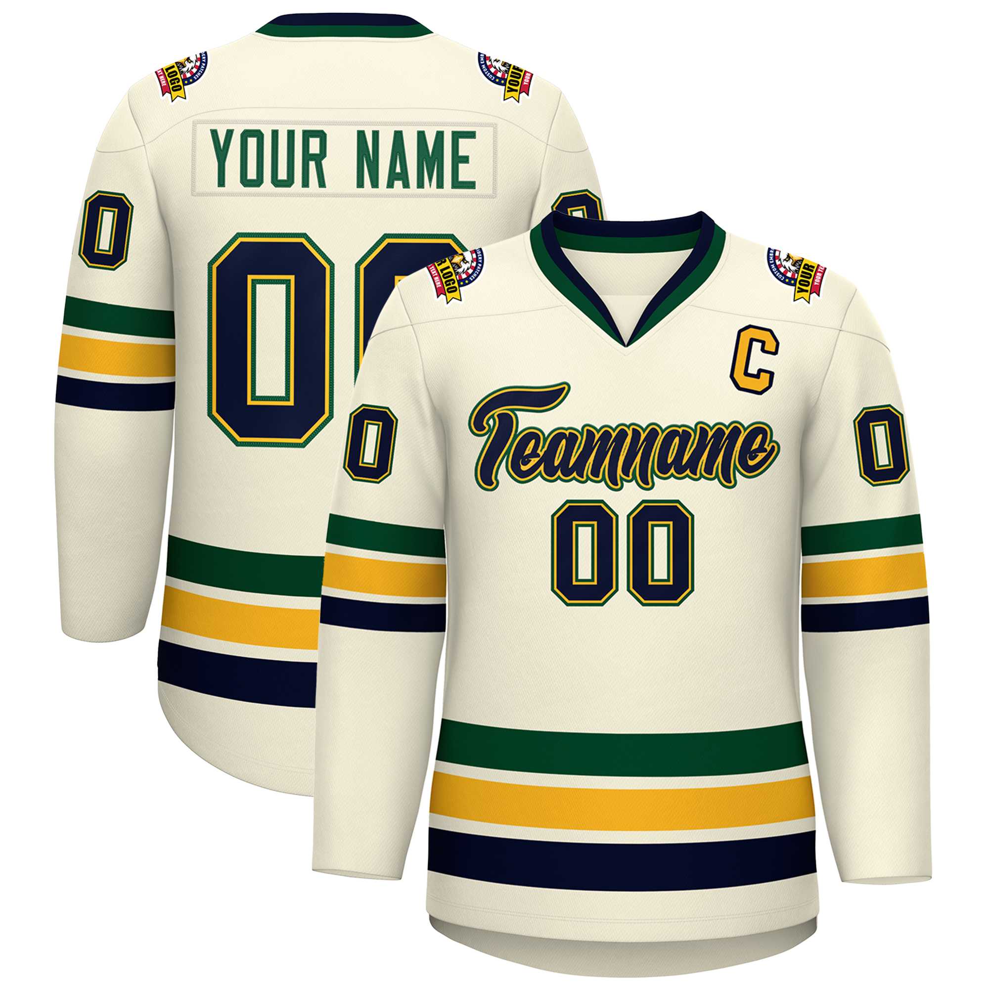 Custom Khaki Navy Gold-Green Classic Style Hockey Jersey | KXKSHOP
