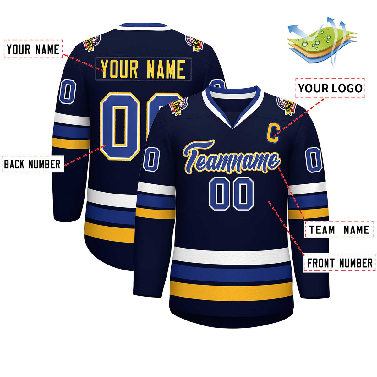 Custom Navy Royal White-Gold Classic Style Hockey Jersey | KXKSHOP
