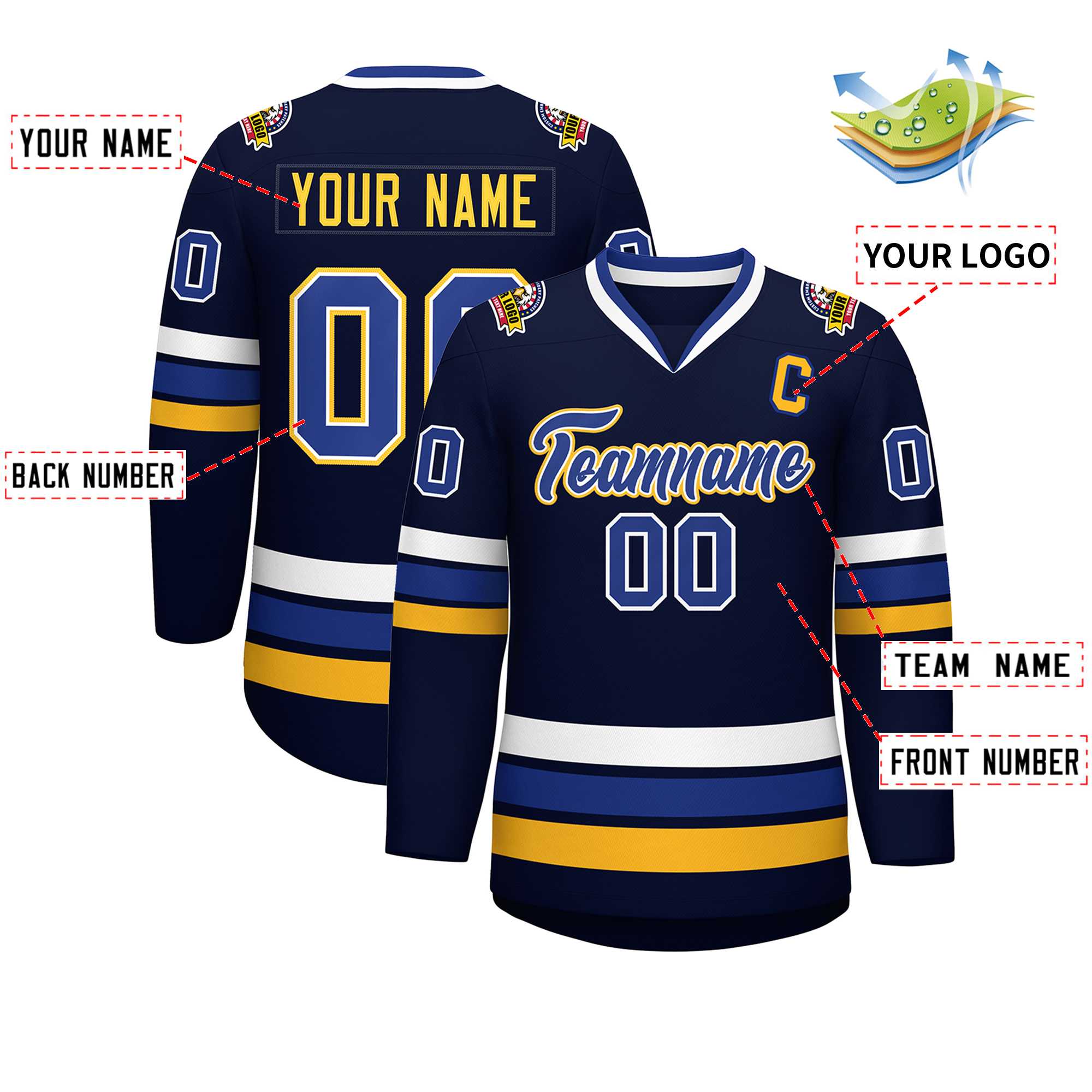 Custom Navy Royal White-Gold Classic Style Hockey Jersey | KXKSHOP