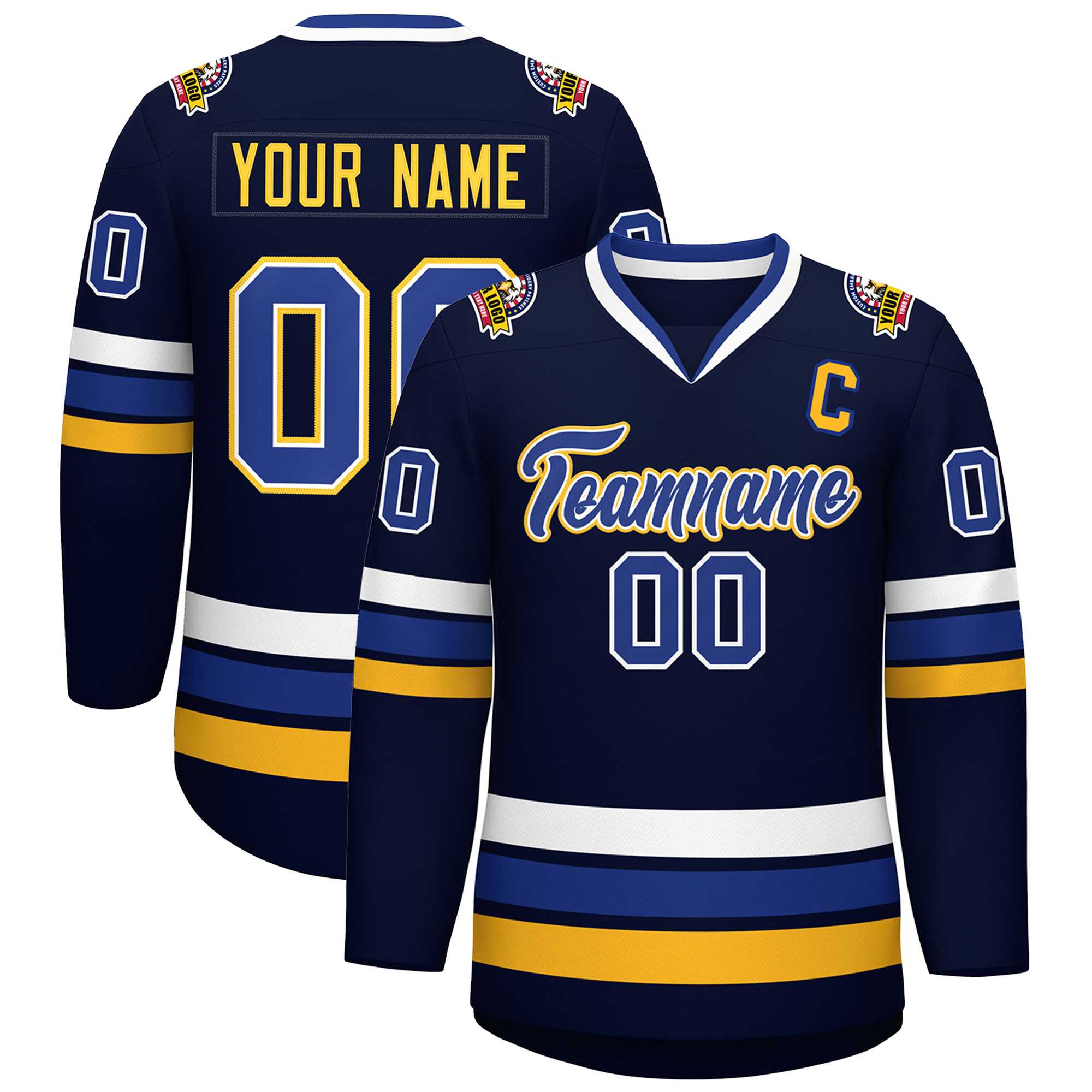 Custom Navy Royal White-Gold Classic Style Hockey Jersey | KXKSHOP
