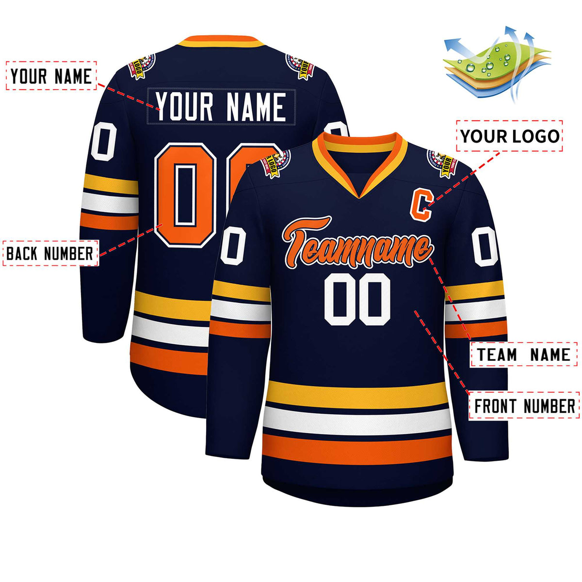 Custom Navy Orange Navy-White Classic Style Hockey Jersey | KXKSHOP