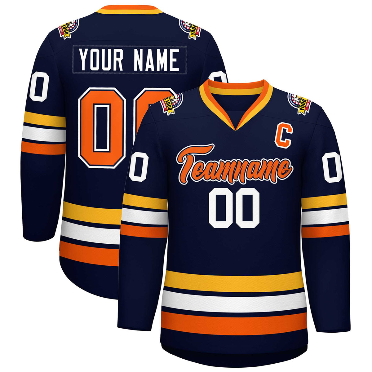 Custom Navy Orange Navy-White Classic Style Hockey Jersey | KXKSHOP