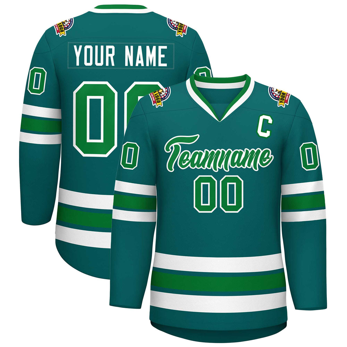 Custom Aqua Kelly Green-White Classic Style Hockey Jersey | KXKSHOP