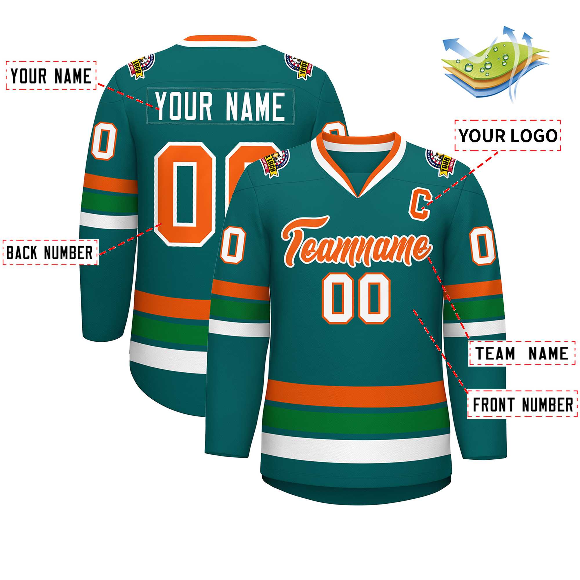 Custom Aqua Orange-White Classic Style Hockey Jersey | KXKSHOP