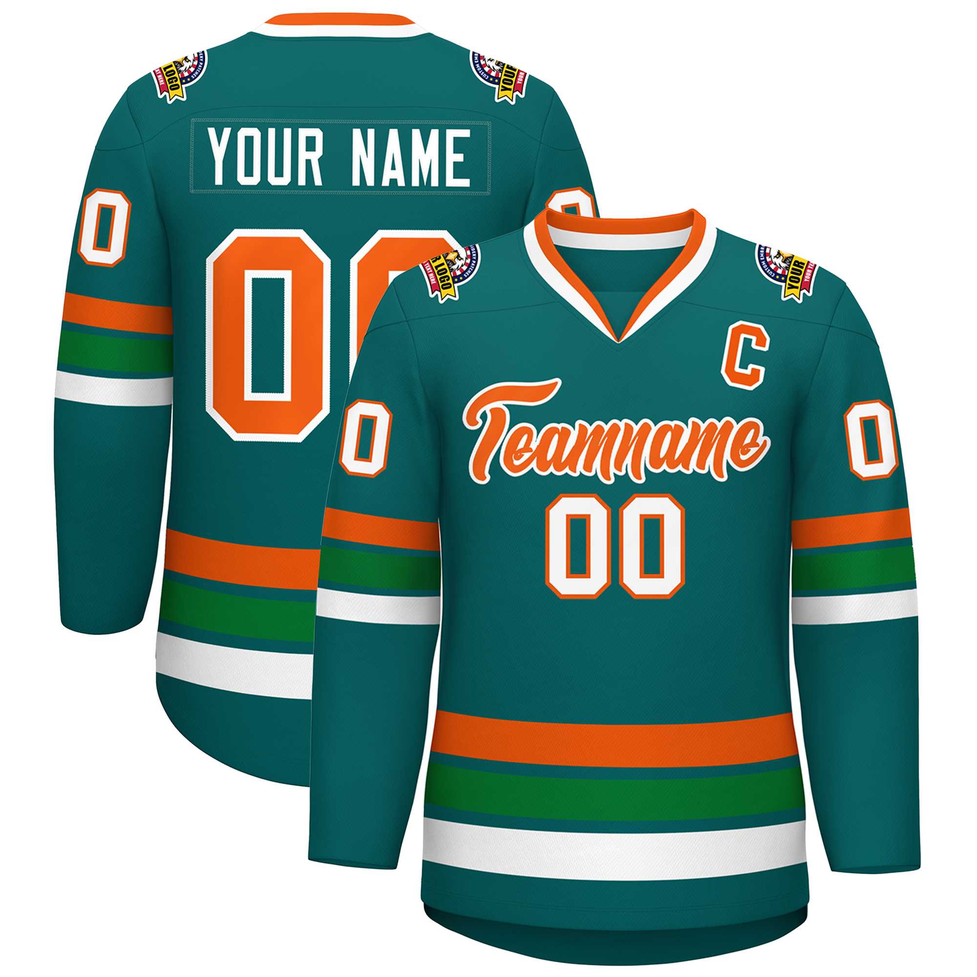 Custom Aqua Orange-White Classic Style Hockey Jersey | KXKSHOP