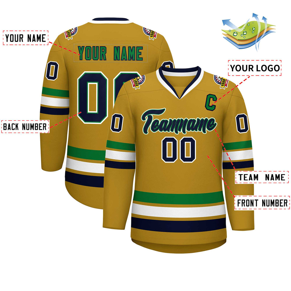 Custom Old Gold Navy Kelly Green-White Classic Style Hockey Jersey | KXKSHOP