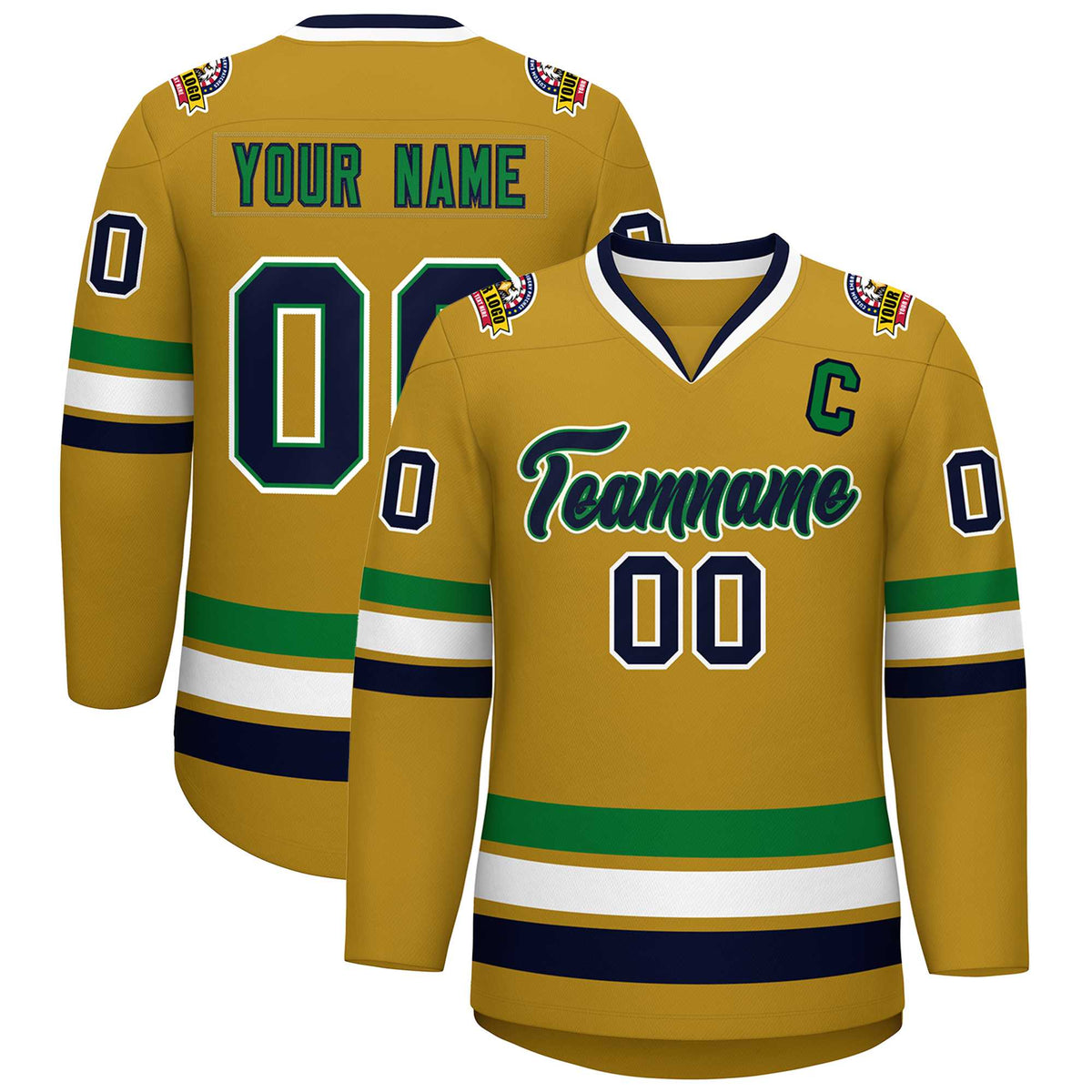 Custom Old Gold Navy Kelly Green-White Classic Style Hockey Jersey | KXKSHOP