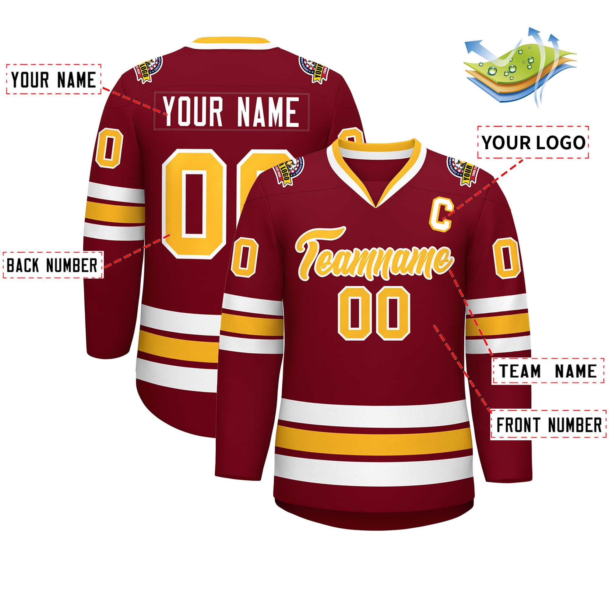 Custom Crimson Gold-White Classic Style Hockey Jersey | KXKSHOP