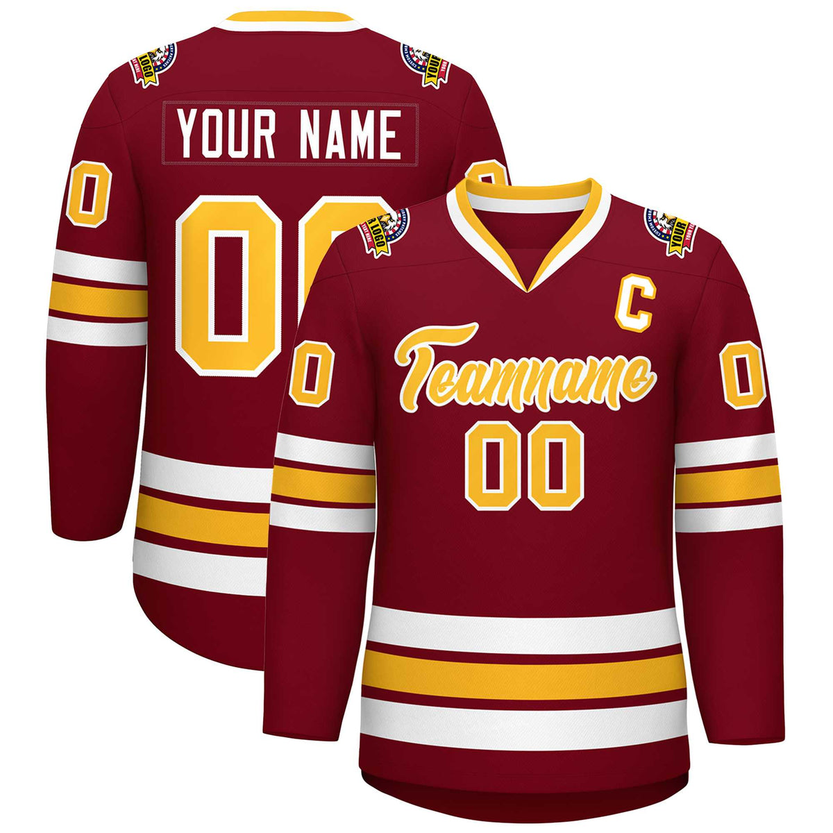 Custom Crimson Gold-White Classic Style Hockey Jersey | KXKSHOP