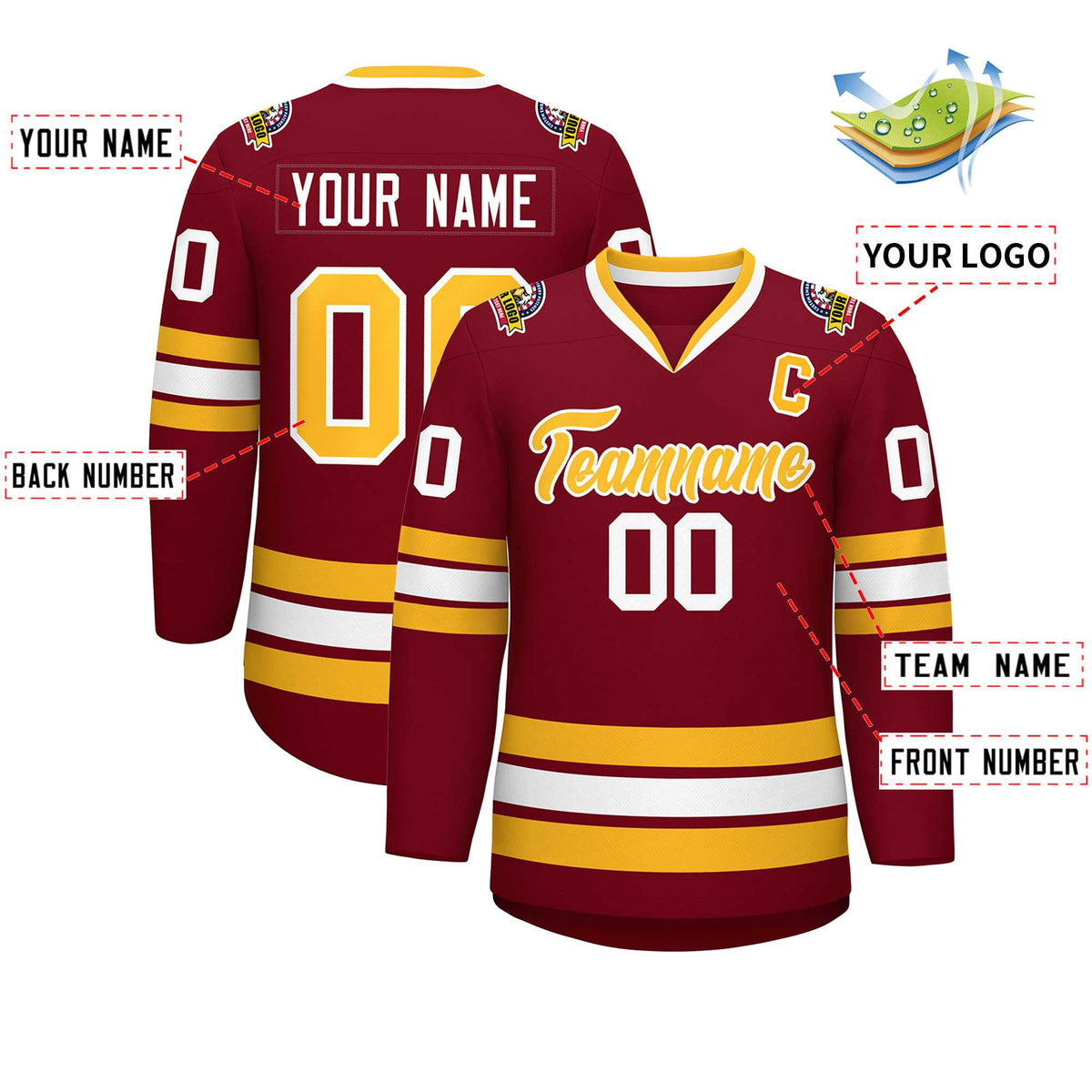 Custom Crimson Gold-White Classic Style Hockey Jersey | KXKSHOP