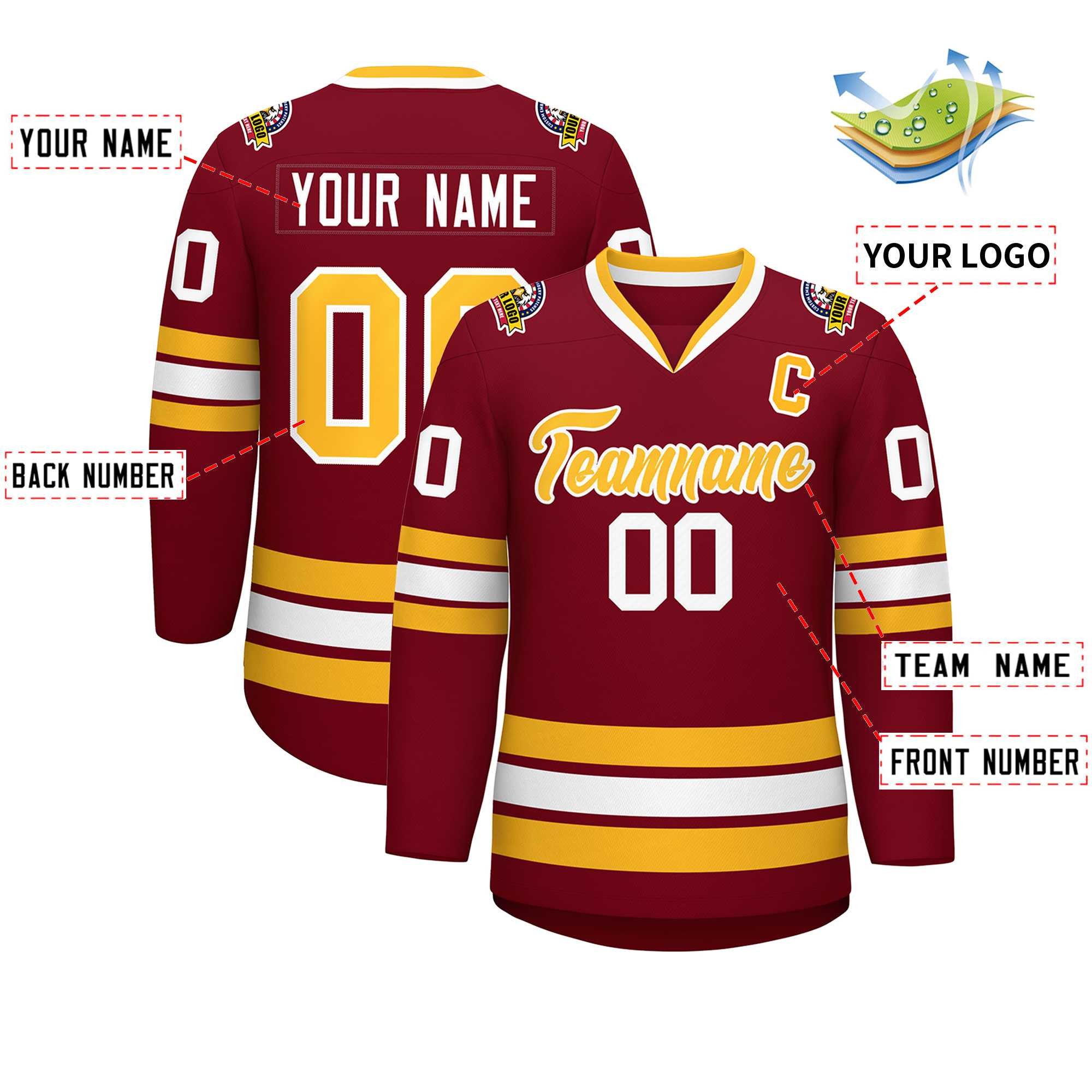 Custom Crimson Gold-White Classic Style Hockey Jersey | KXKSHOP