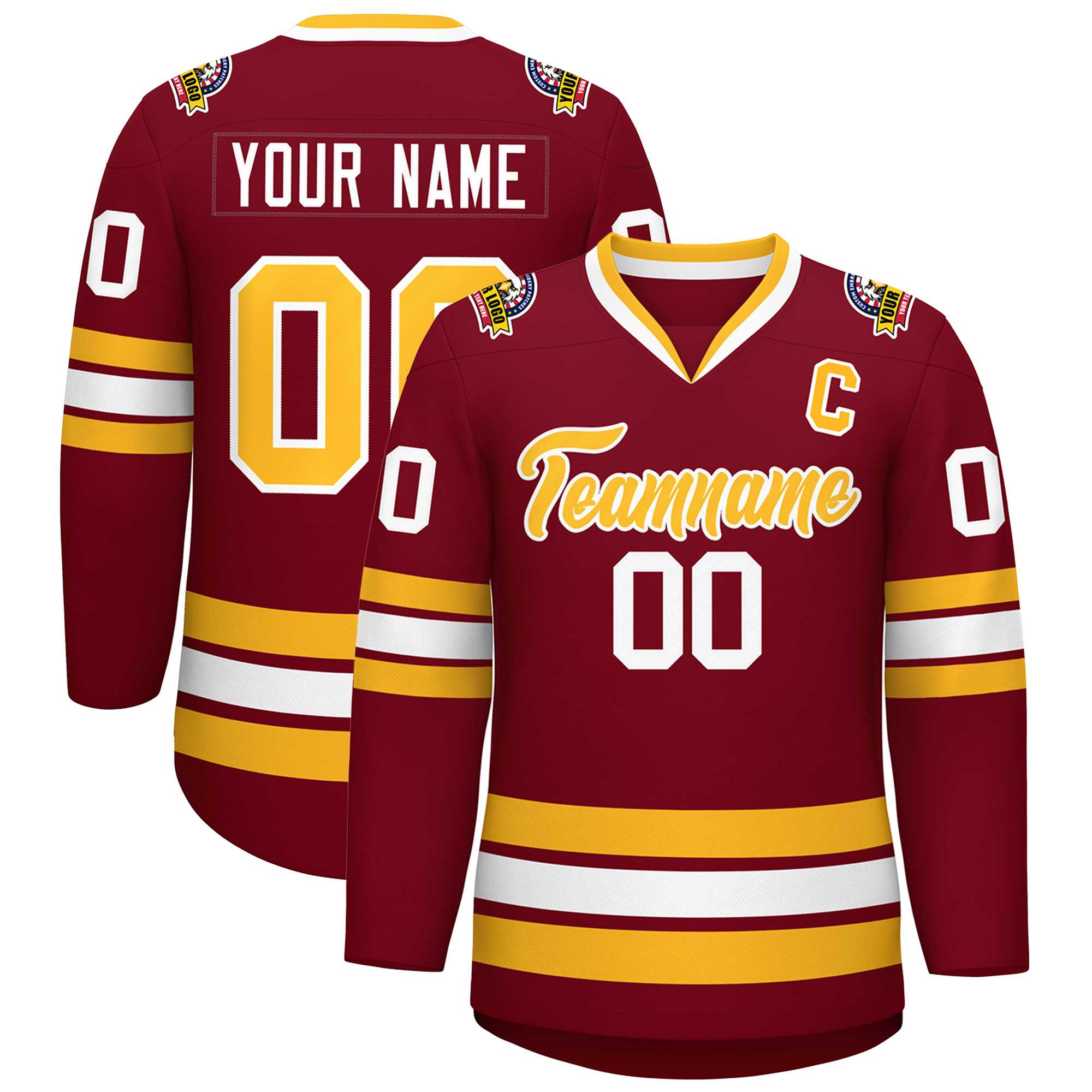Custom Crimson Gold-White Classic Style Hockey Jersey | KXKSHOP