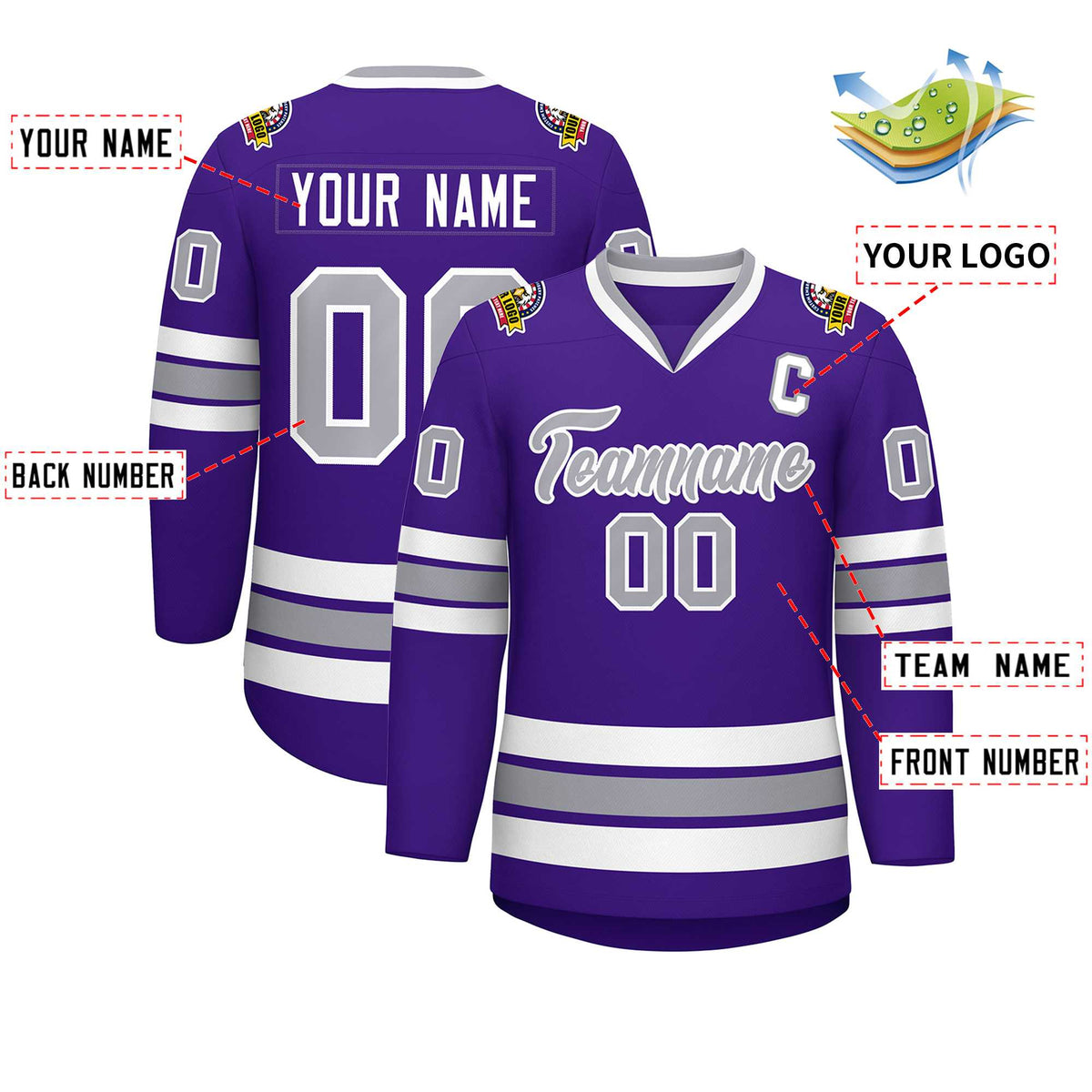 Custom Purple Gray-White Classic Style Hockey Jersey | KXKSHOP