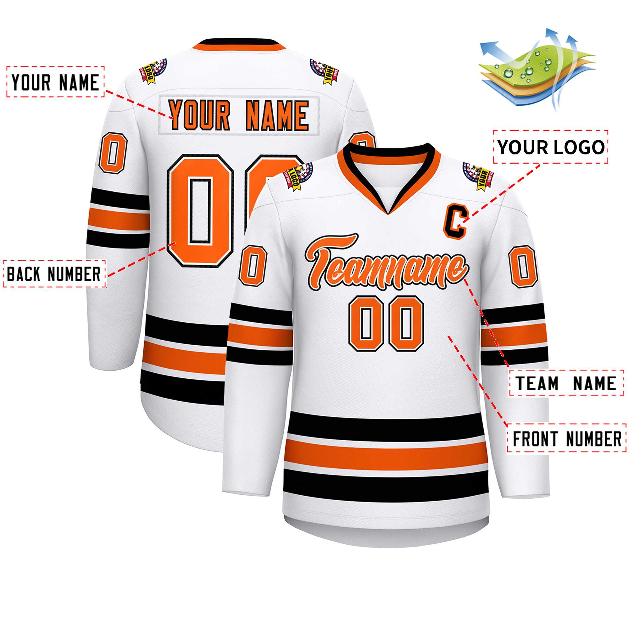 Custom White Orange White-Black Classic Style Hockey Jersey | KXKSHOP