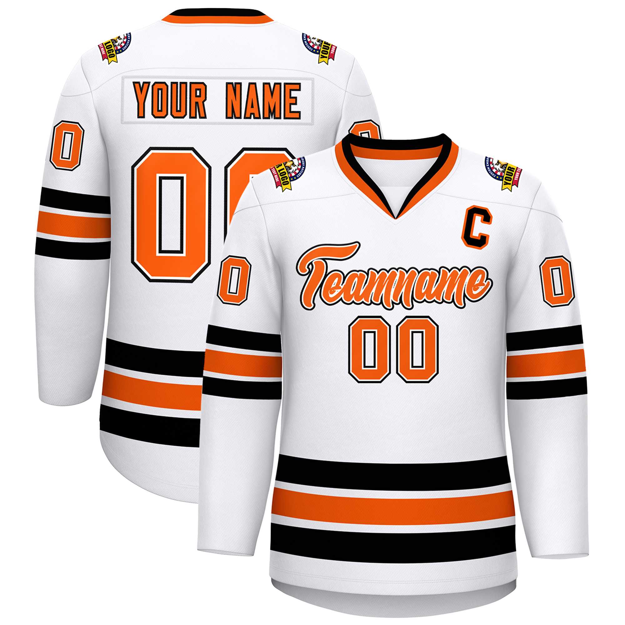 Custom White Orange White-Black Classic Style Hockey Jersey | KXKSHOP