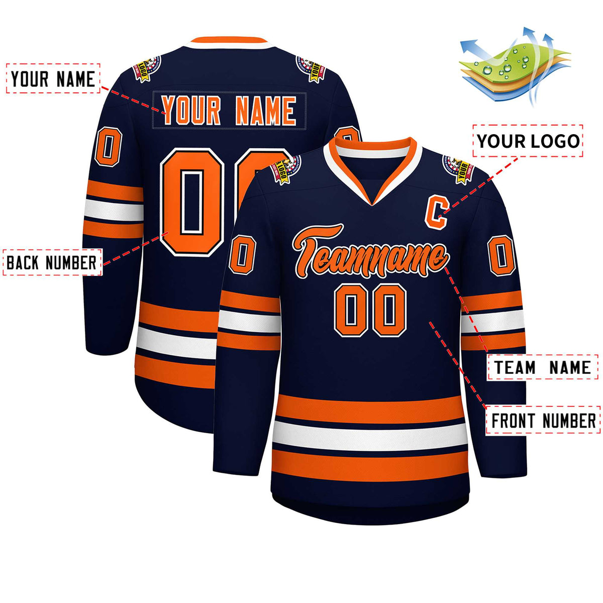 Custom Navy Orange Black-White Classic Style Hockey Jersey | KXKSHOP