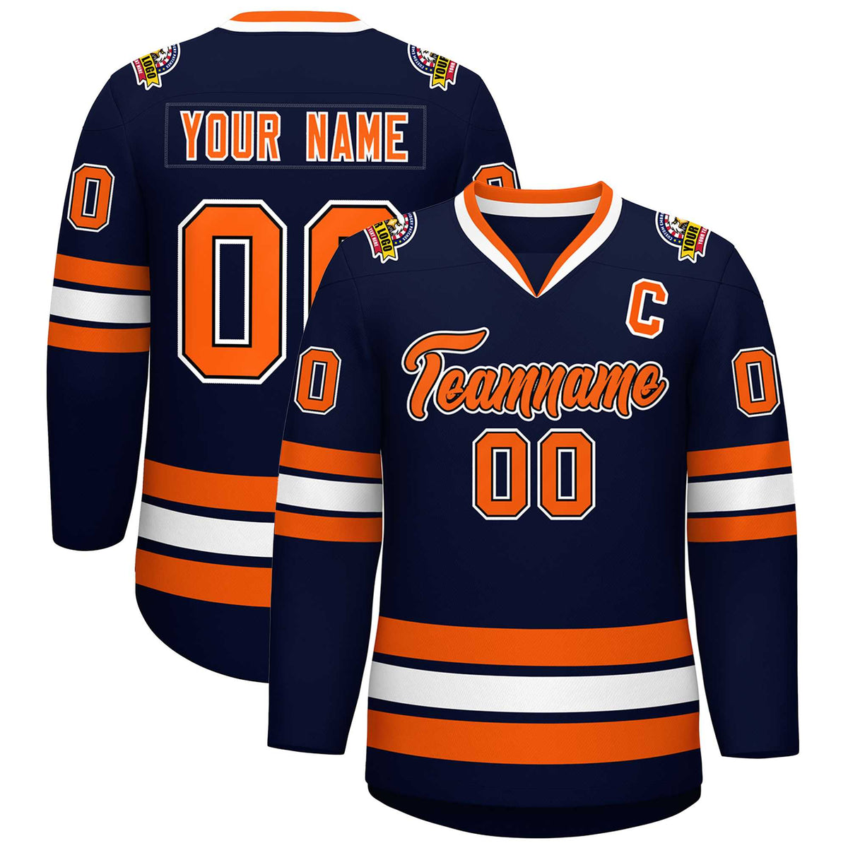 Custom Navy Orange Black-White Classic Style Hockey Jersey | KXKSHOP