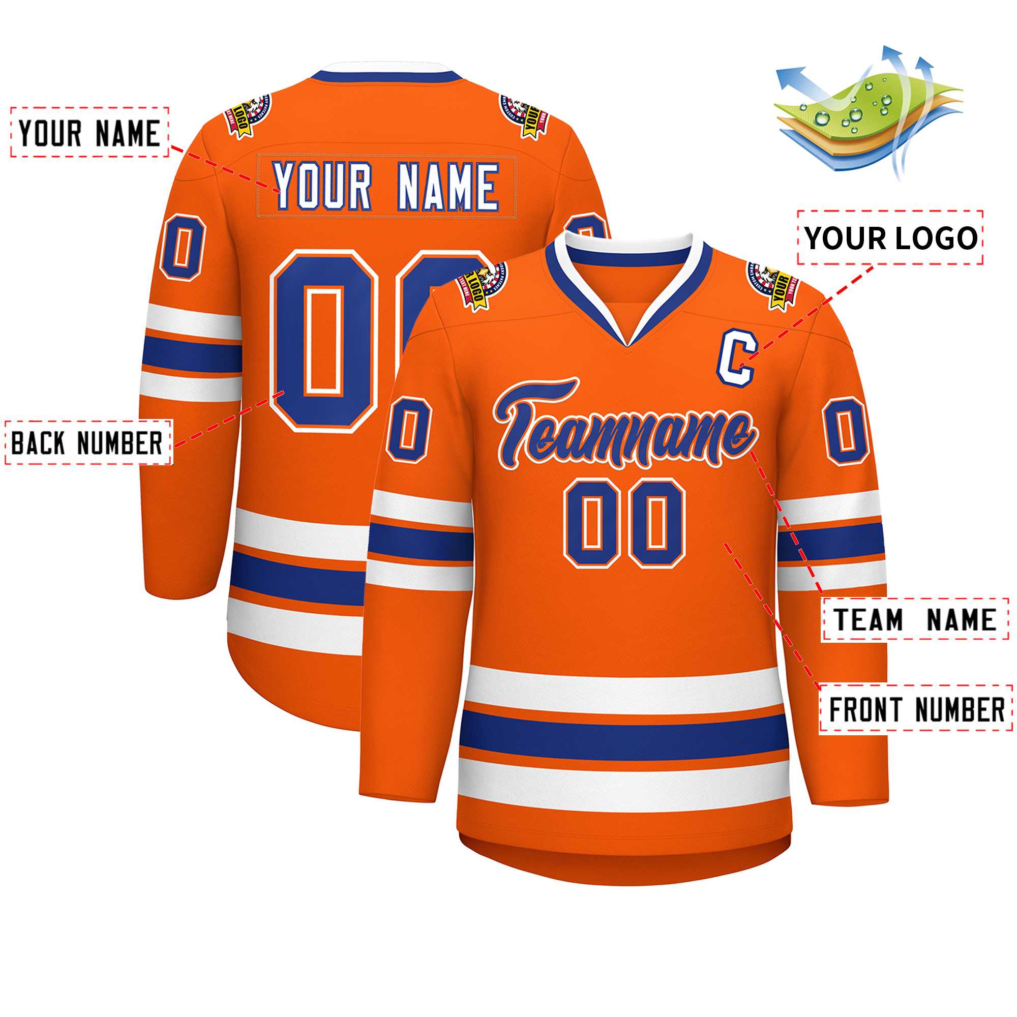 Custom Orange Royal Orange-White Classic Style Hockey Jersey | KXKSHOP