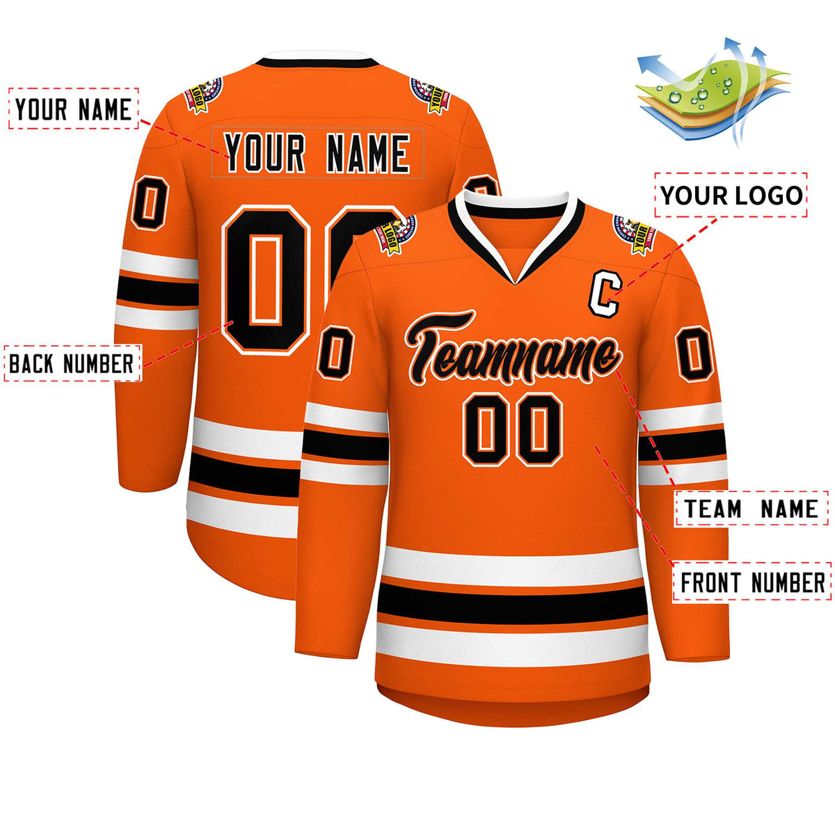 Custom Orange Black Orange-White Classic Style Hockey Jersey | KXKSHOP