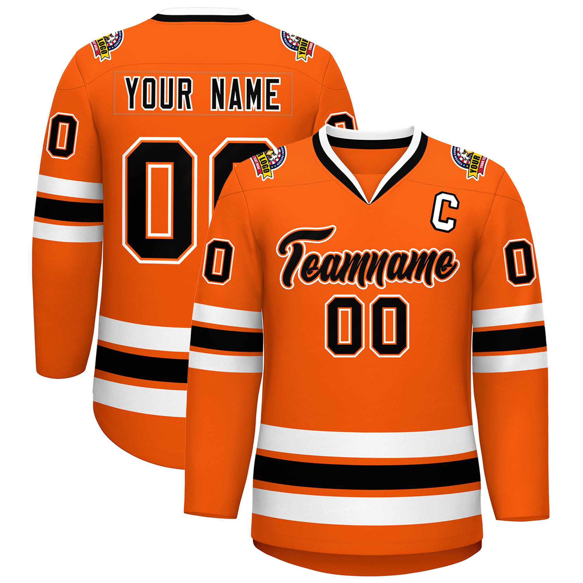 Custom Orange Black Orange-White Classic Style Hockey Jersey | KXKSHOP