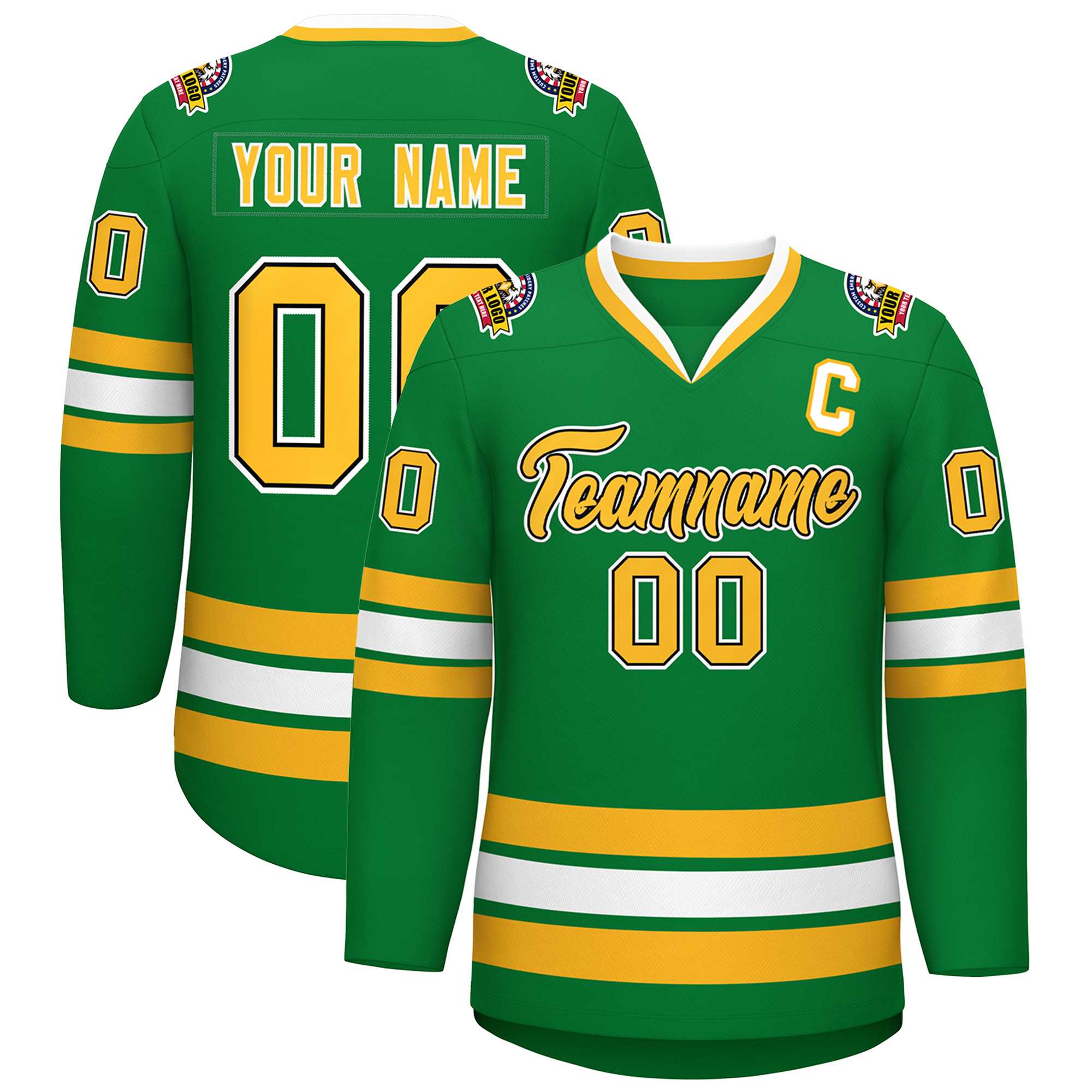 Custom Kelly Green Gold Black-White Classic Style Hockey Jersey | KXKSHOP