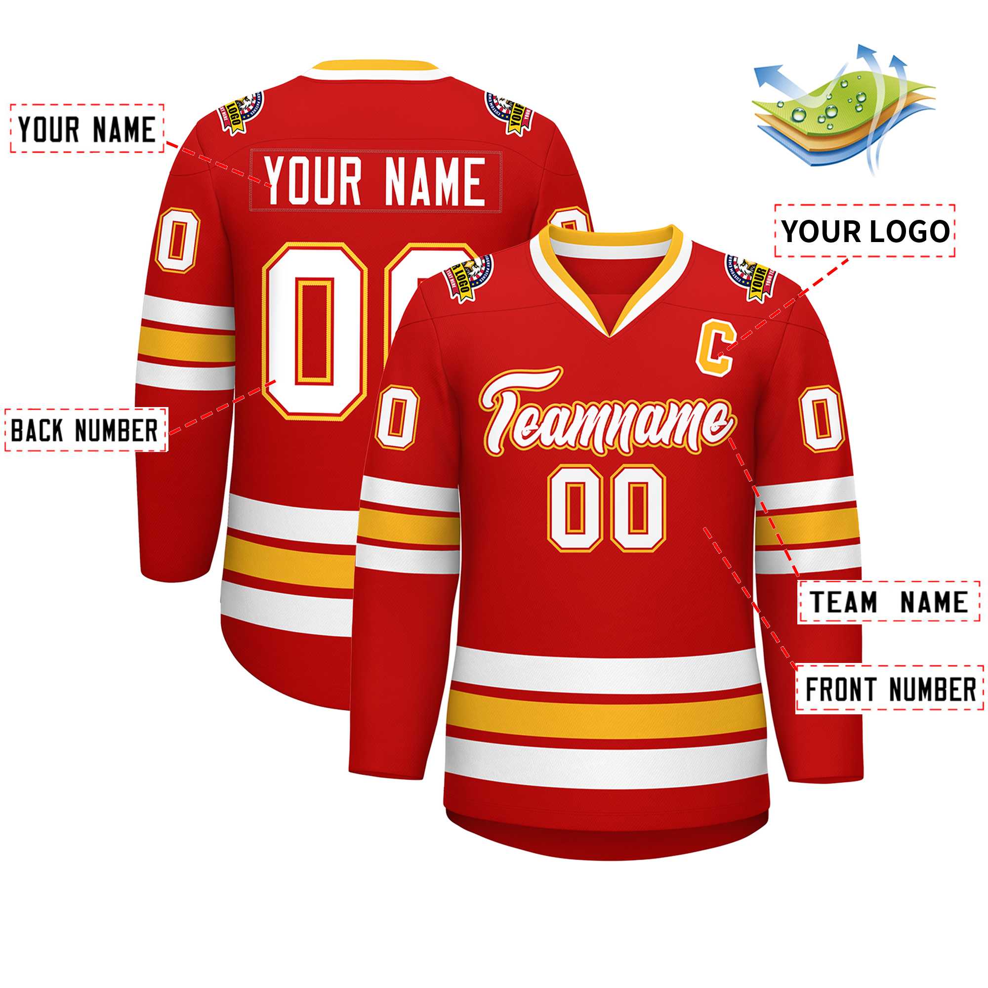 Custom Red White Red-Gold Classic Style Hockey Jersey | KXKSHOP