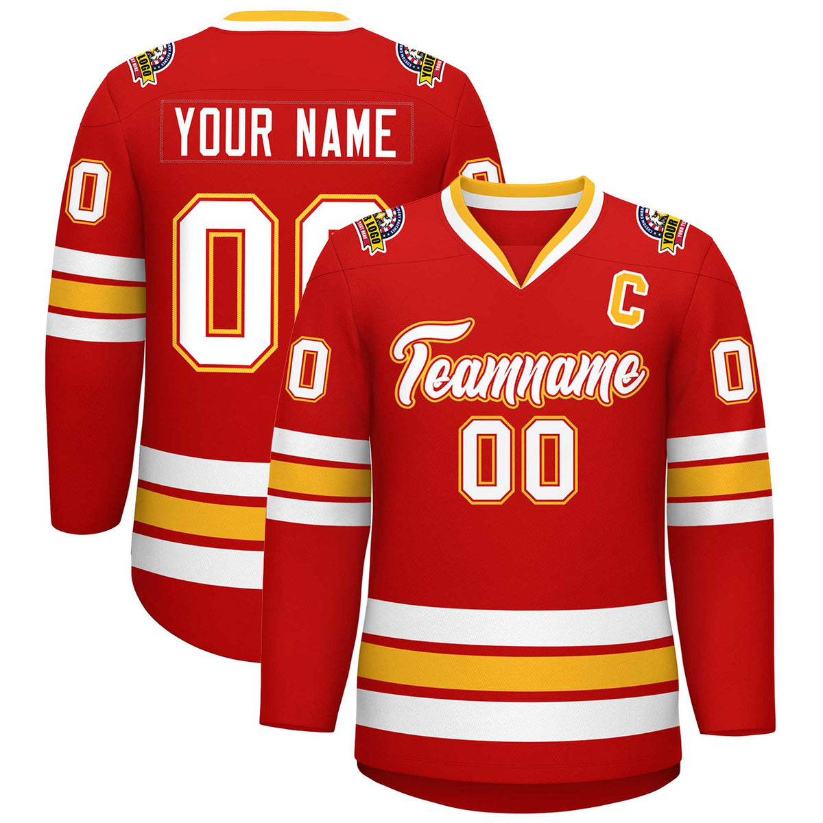 Custom Red White Red-Gold Classic Style Hockey Jersey | KXKSHOP