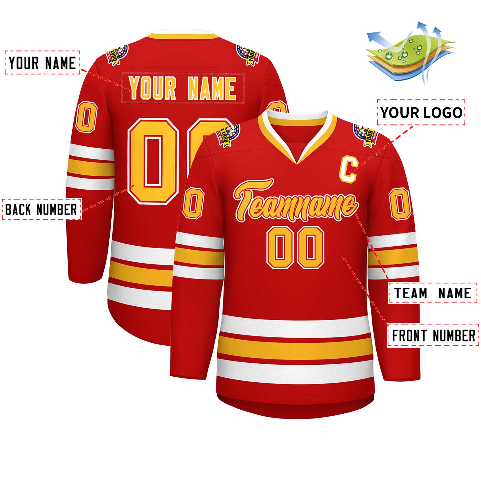 Custom Red Gold Red-White Classic Style Hockey Jersey | KXKSHOP