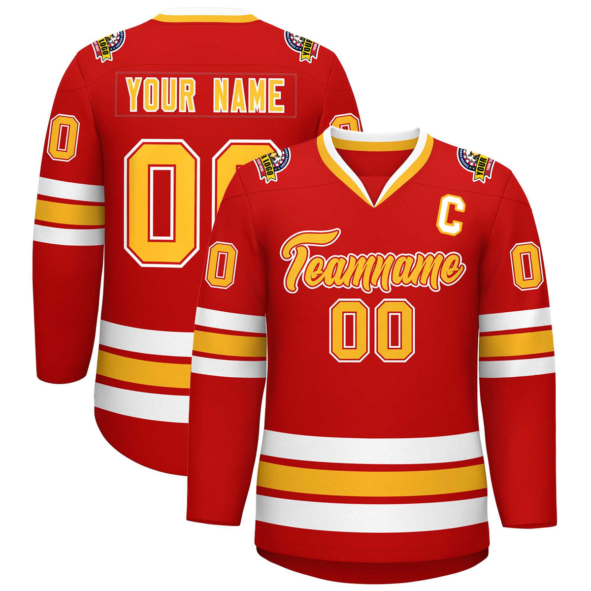 Custom Red Gold Red-White Classic Style Hockey Jersey | KXKSHOP