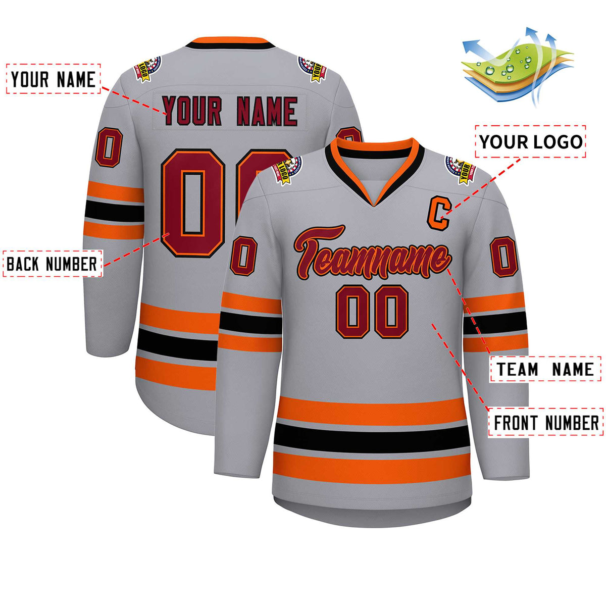 Custom Gray Crimson Orange-Black Classic Style Hockey Jersey | KXKSHOP