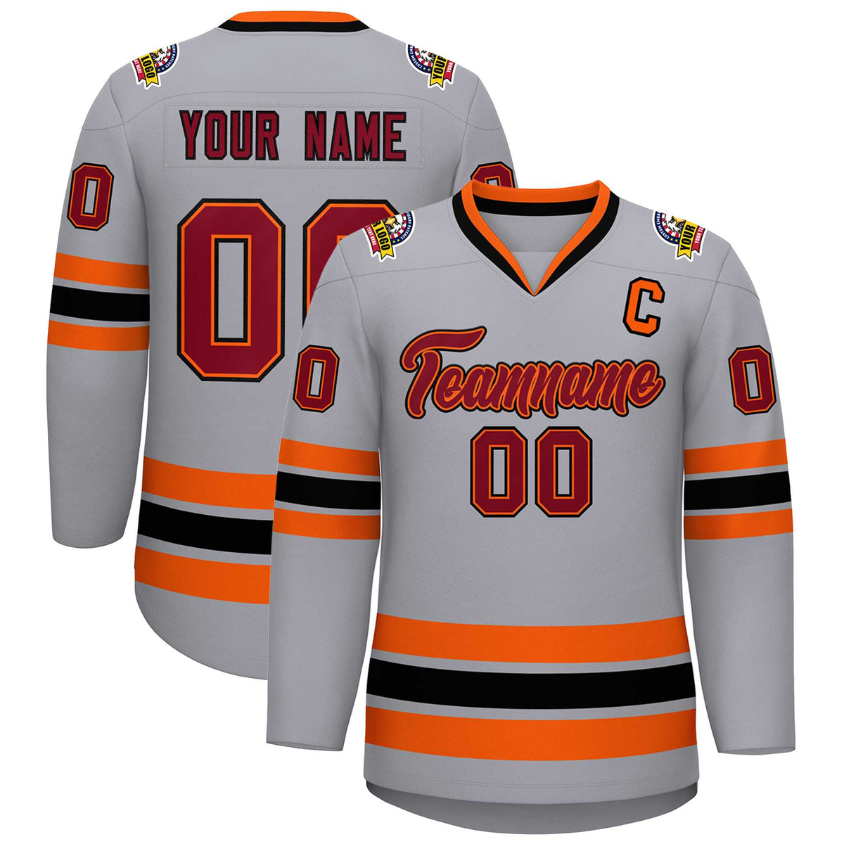 Custom Gray Crimson Orange-Black Classic Style Hockey Jersey | KXKSHOP