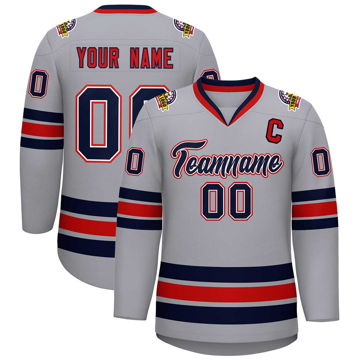 Custom Gray Navy White-Red Classic Style Hockey Jersey | KXKSHOP