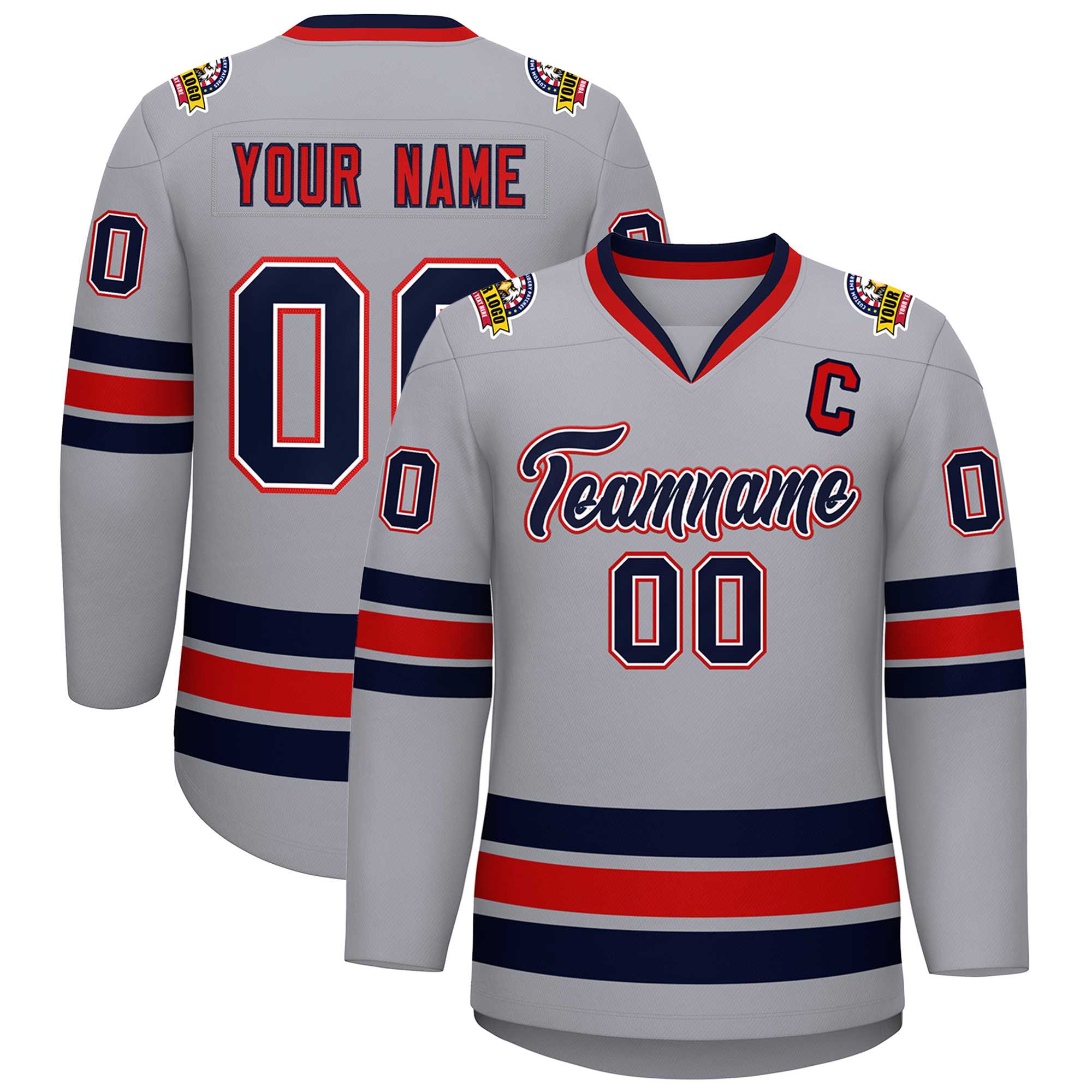 Custom Gray Navy White-Red Classic Style Hockey Jersey | KXKSHOP
