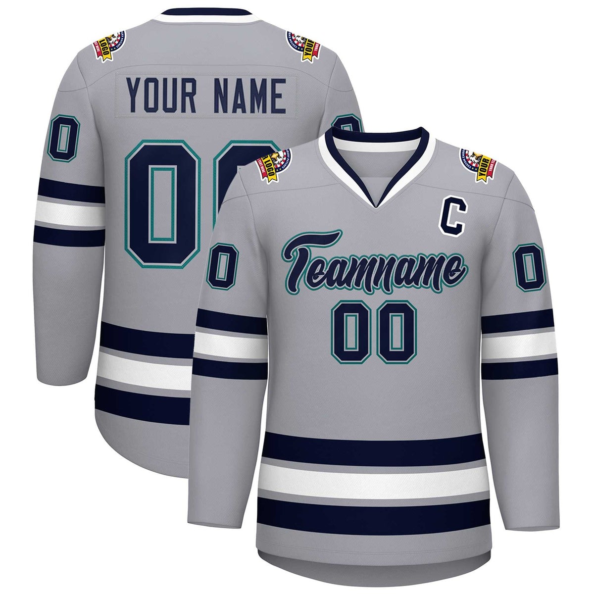 Custom Gray Navy Gray-Aqua Classic Style Hockey Jersey | KXKSHOP