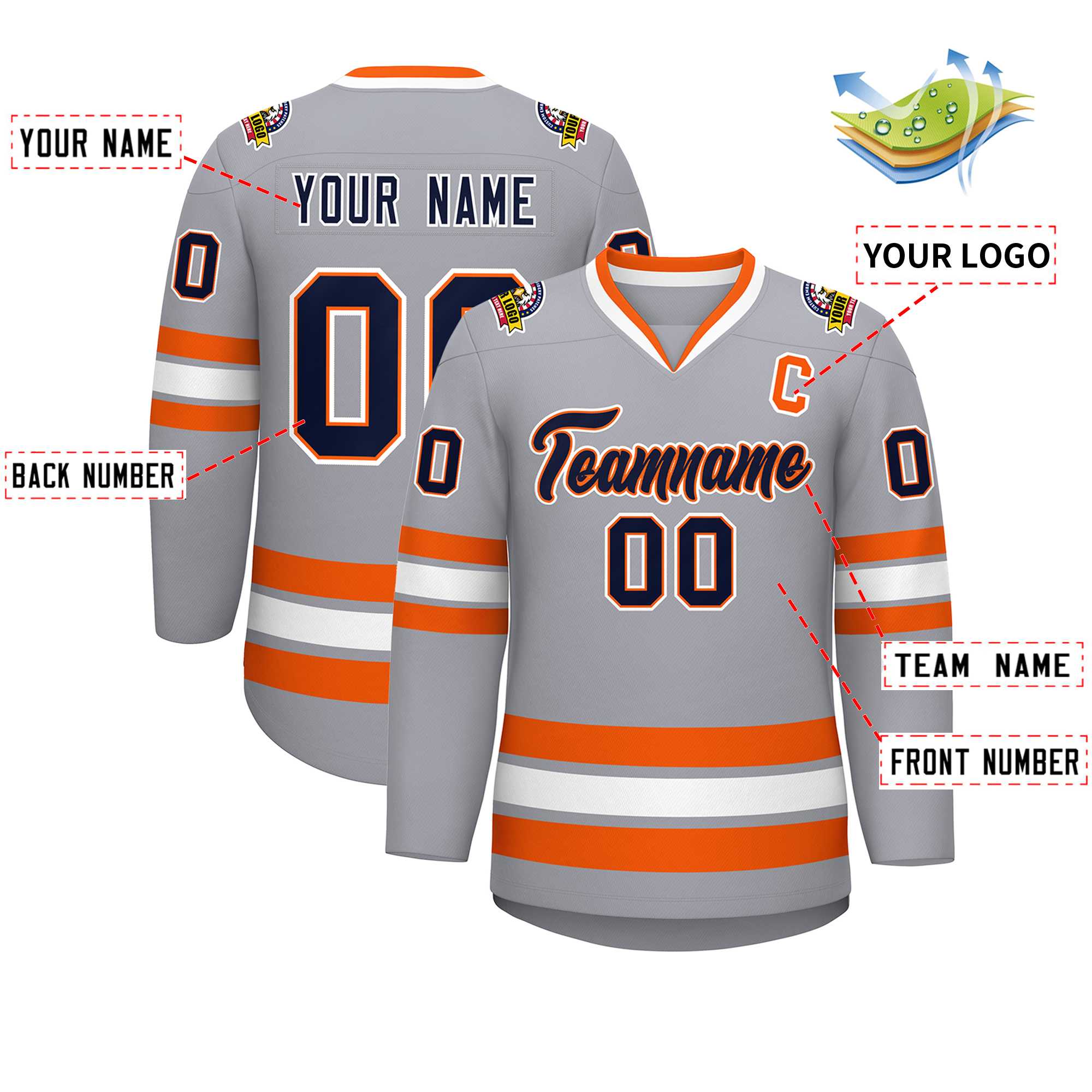 Custom Gray Navy Orange-White Classic Style Hockey Jersey | KXKSHOP