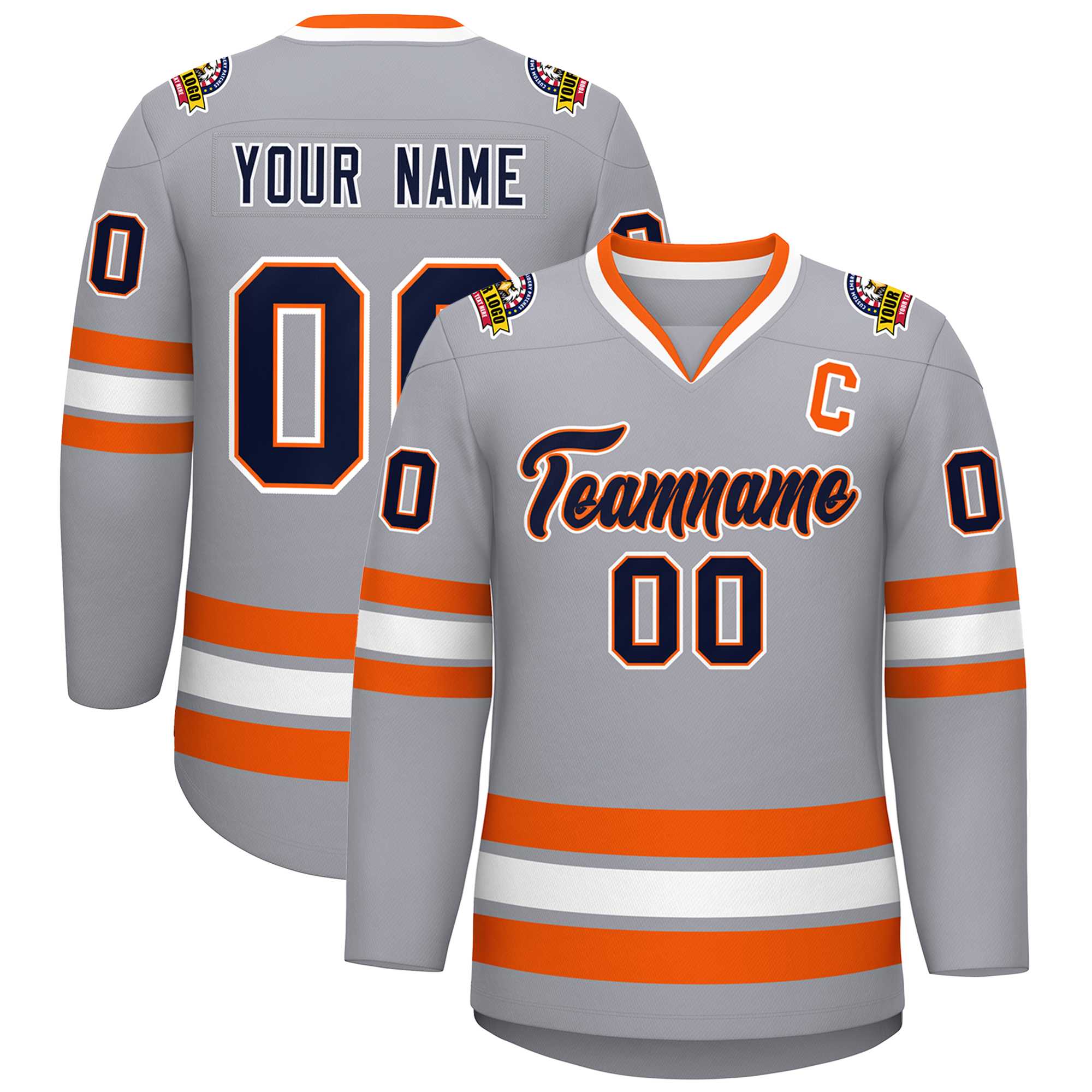 Custom Gray Navy Orange-White Classic Style Hockey Jersey | KXKSHOP