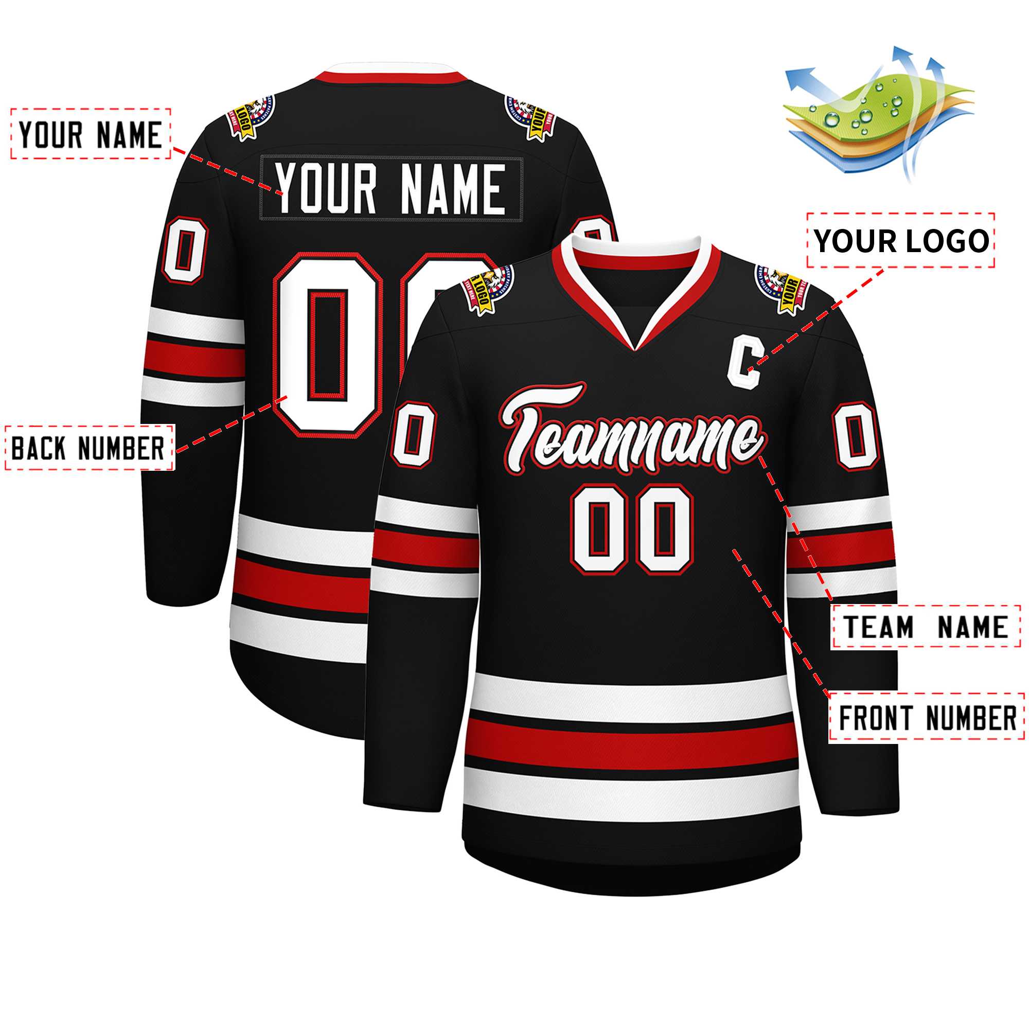 Custom Black White Black-Red Classic Style Hockey Jersey | KXKSHOP