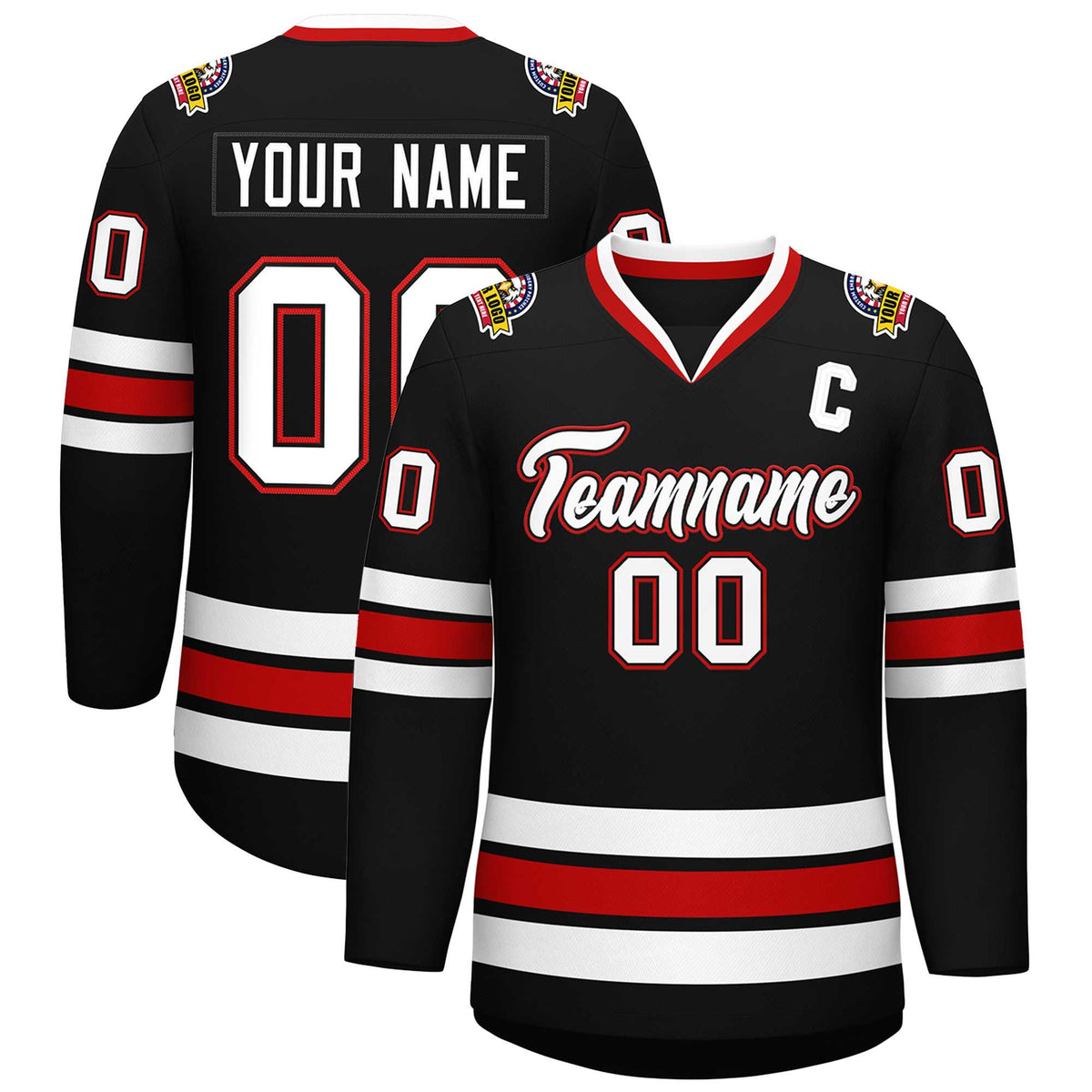 Custom Black White Black-Red Classic Style Hockey Jersey | KXKSHOP