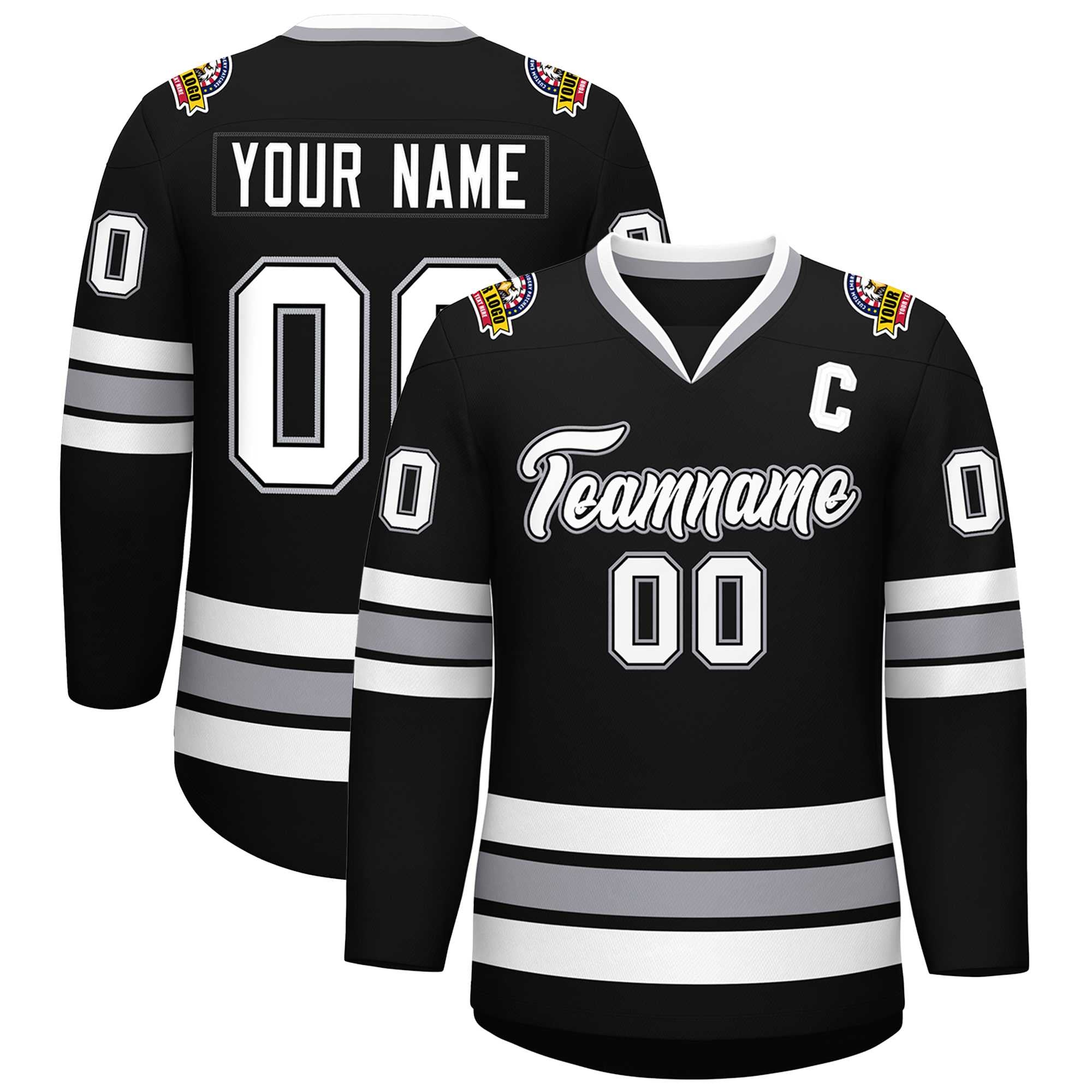 Custom Black White Black-Gray Classic Style Hockey Jersey | KXKSHOP
