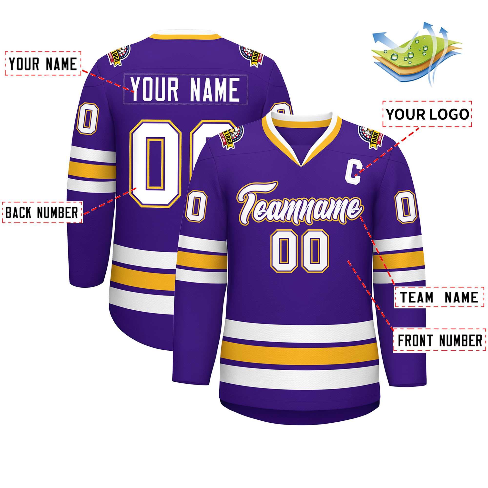 Custom Purple White Purple-Gold Classic Style Hockey Jersey | KXKSHOP