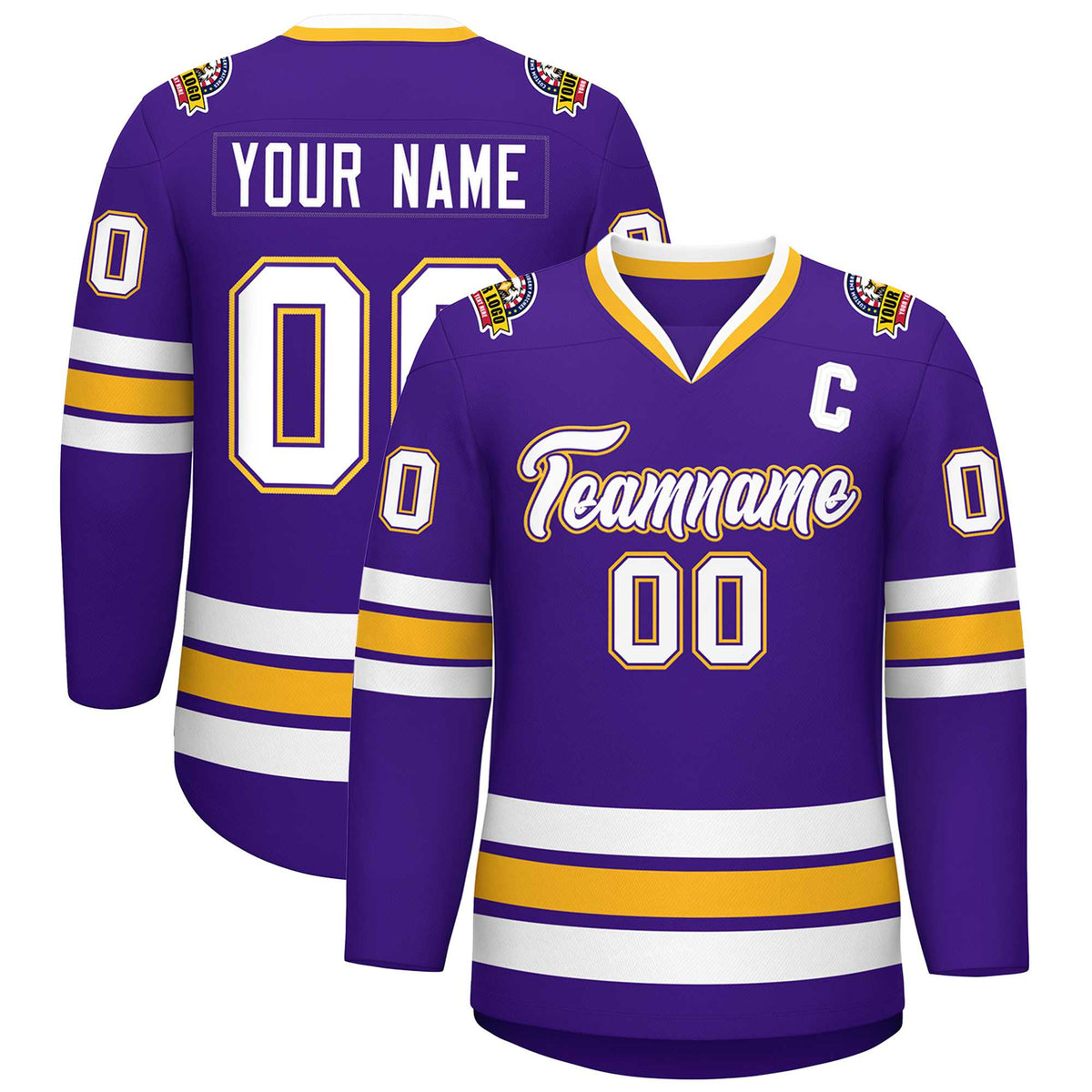 Custom Purple White Purple-Gold Classic Style Hockey Jersey | KXKSHOP