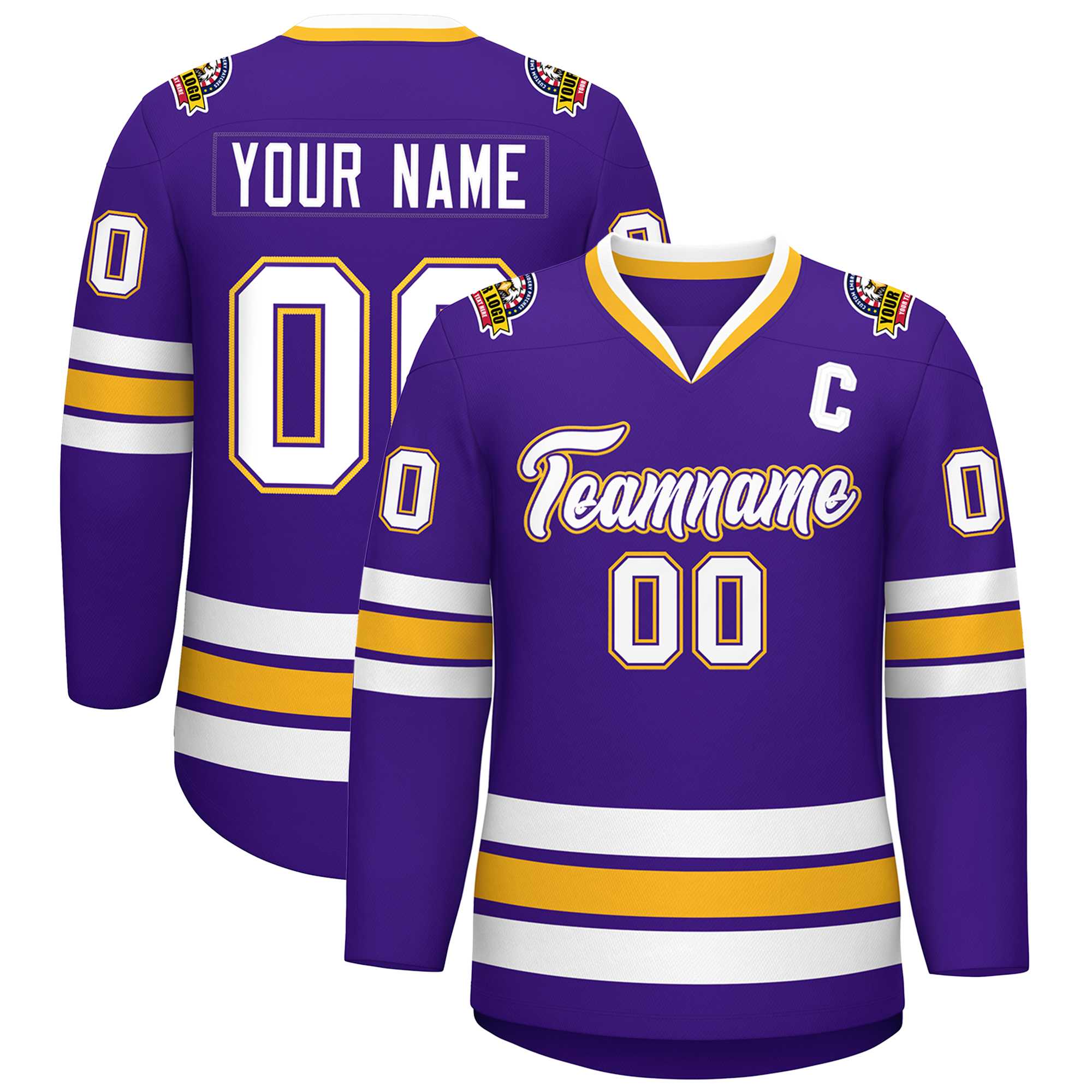 Custom Purple White Purple-Gold Classic Style Hockey Jersey | KXKSHOP