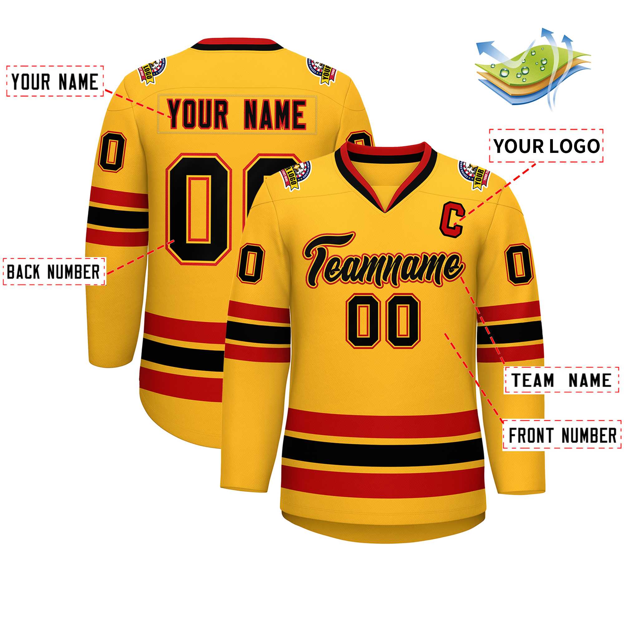 Custom Gold Black Gold-Red Classic Style Hockey Jersey | KXKSHOP