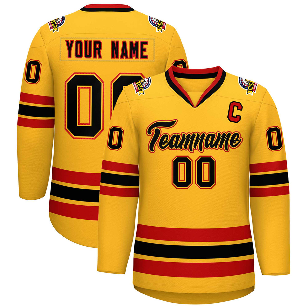 Custom Gold Black Gold-Red Classic Style Hockey Jersey | KXKSHOP