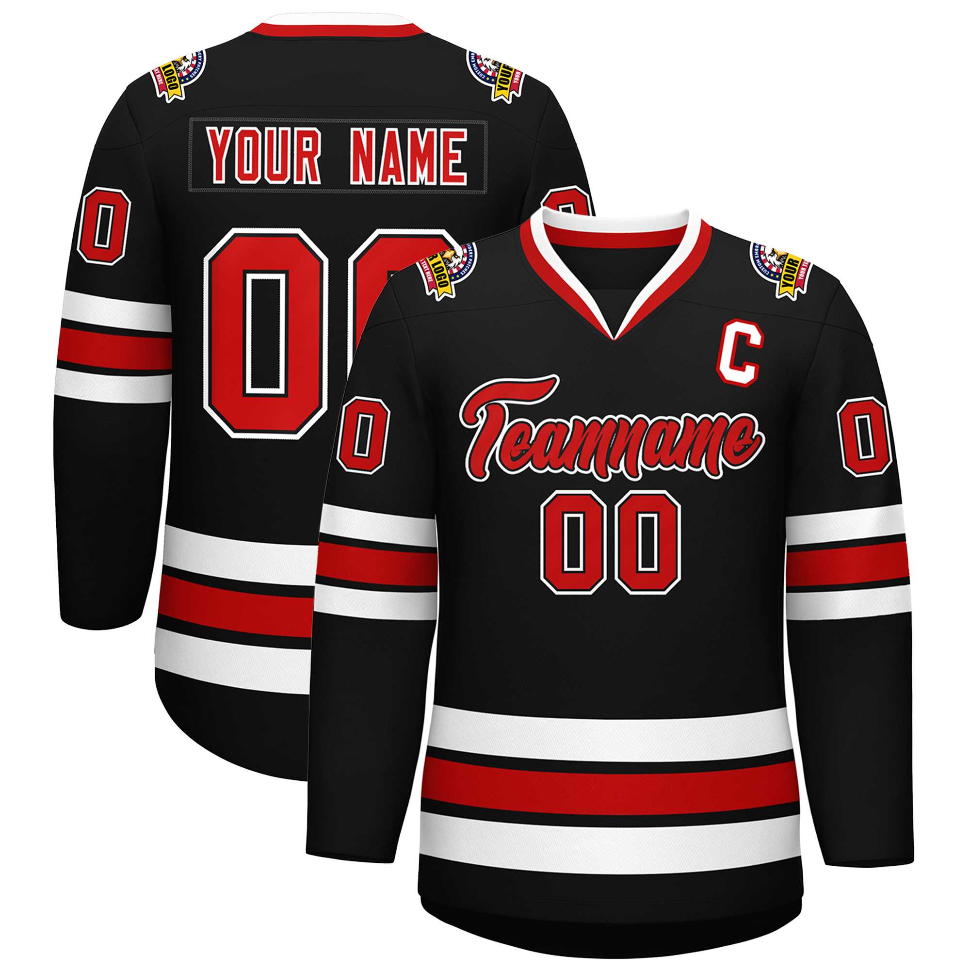Custom Black Red Black-White Classic Style Hockey Jersey | KXKSHOP