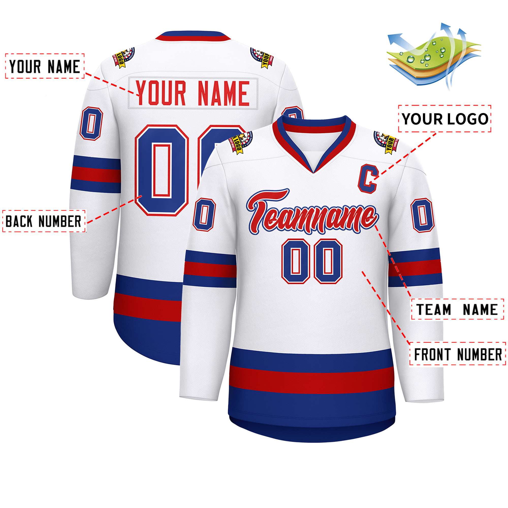 Custom White Red White-Royal Classic Style Hockey Jersey | KXKSHOP