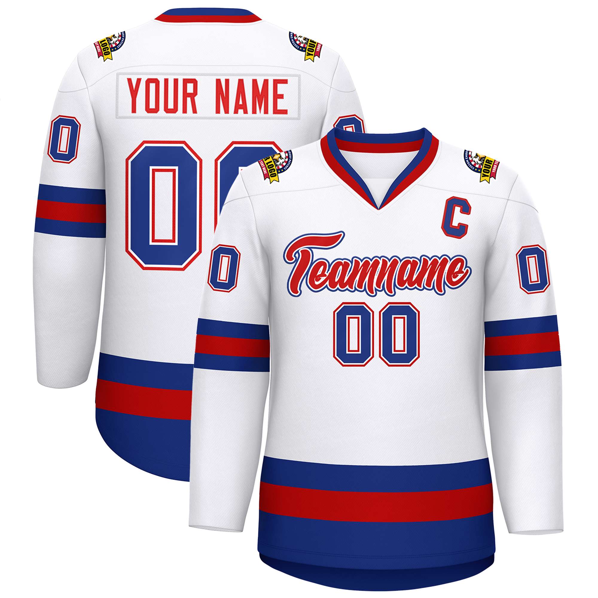 Custom White Red White-Royal Classic Style Hockey Jersey | KXKSHOP