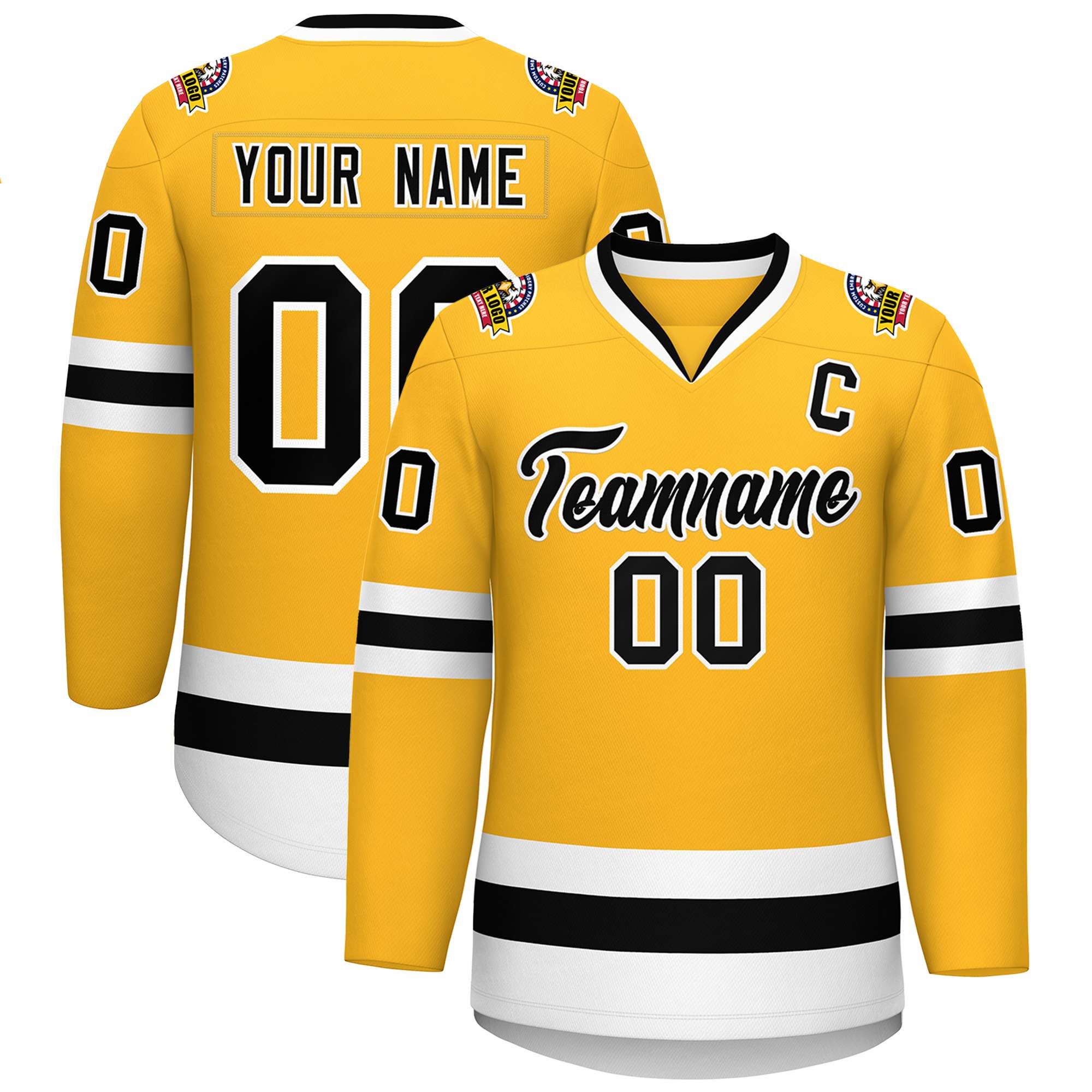 Custom Gold Black-White Classic Style Hockey Jersey | KXKSHOP