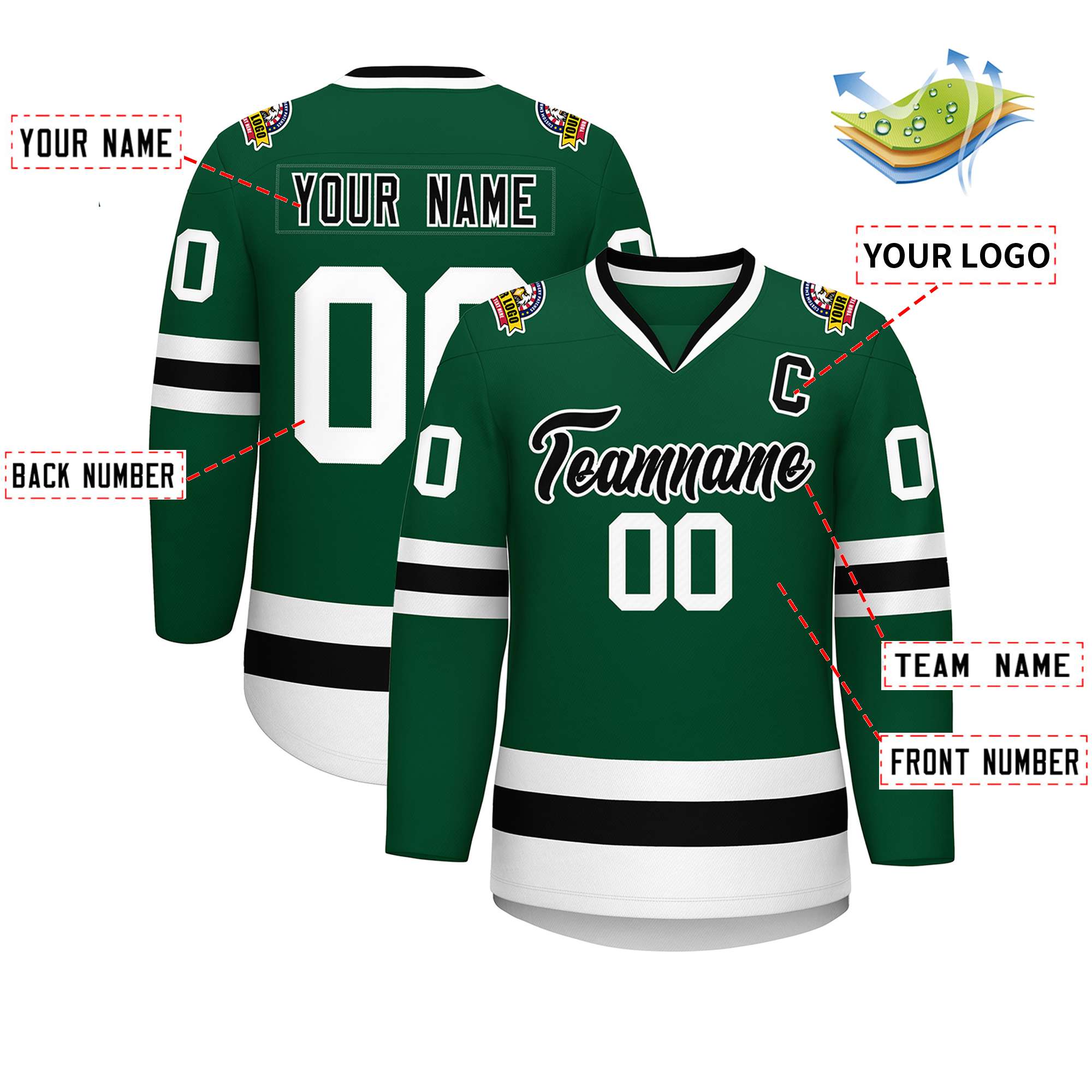 Custom Green Black-White Classic Style Hockey Jersey | KXKSHOP