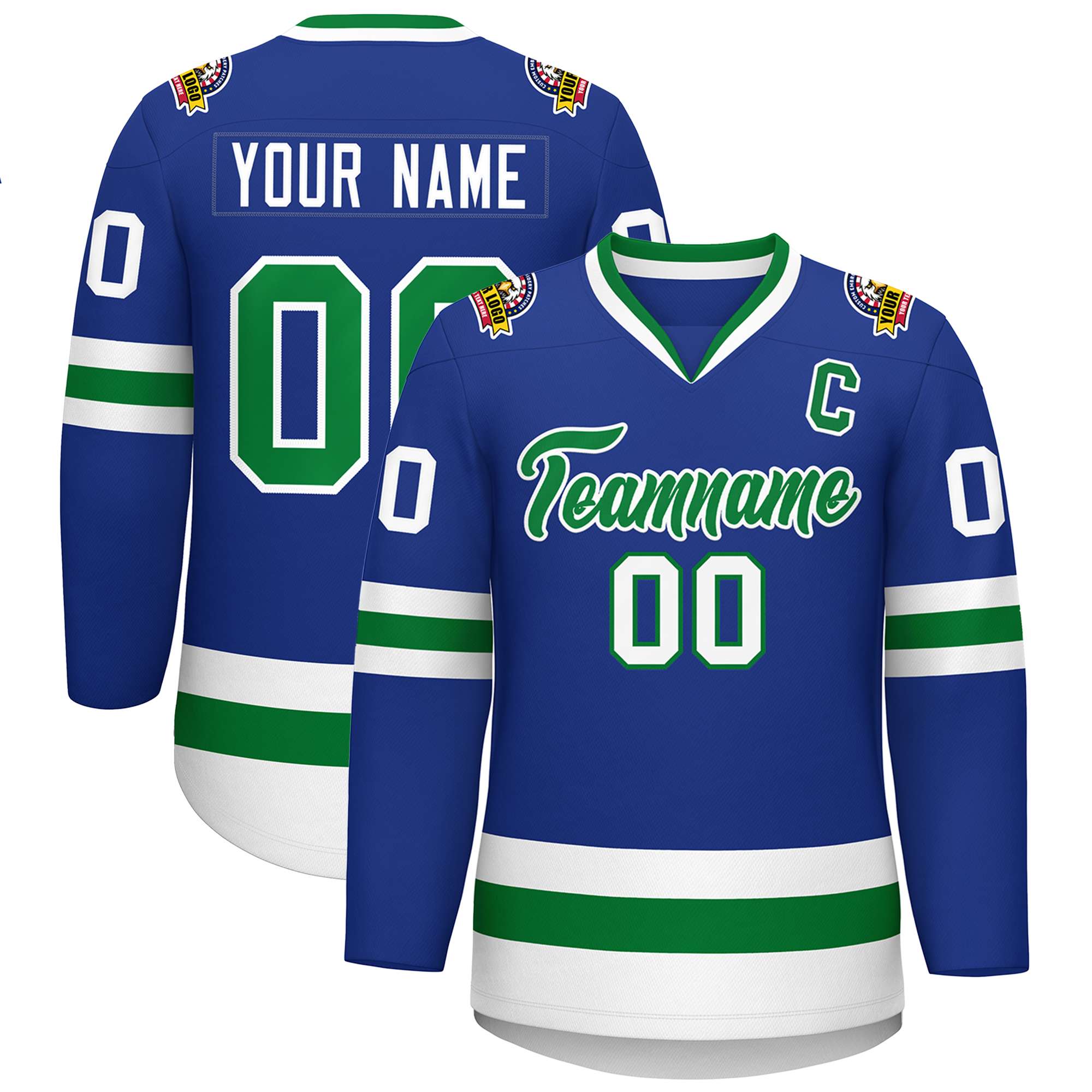 Custom Royal Kelly Green-White Classic Style Hockey Jersey | KXKSHOP